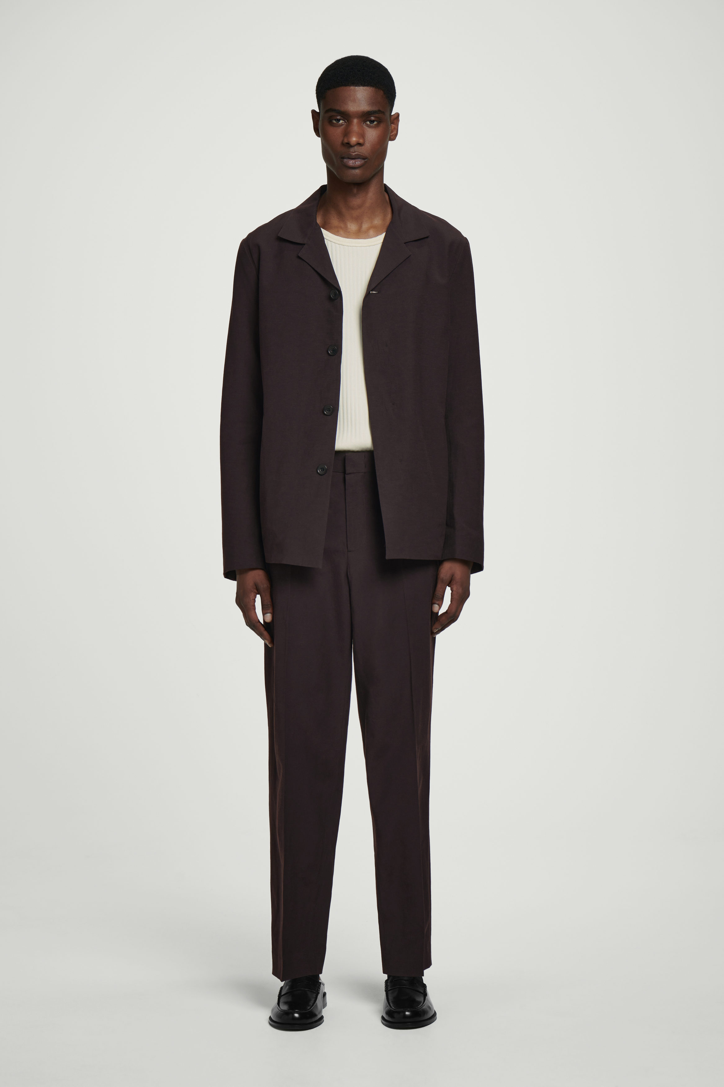 TAILORED STRAIGHT-LEG TROUSERS - DARK BROWN