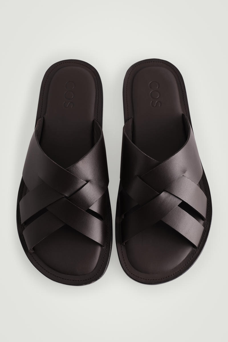 Woven Leather Sandals in Brown