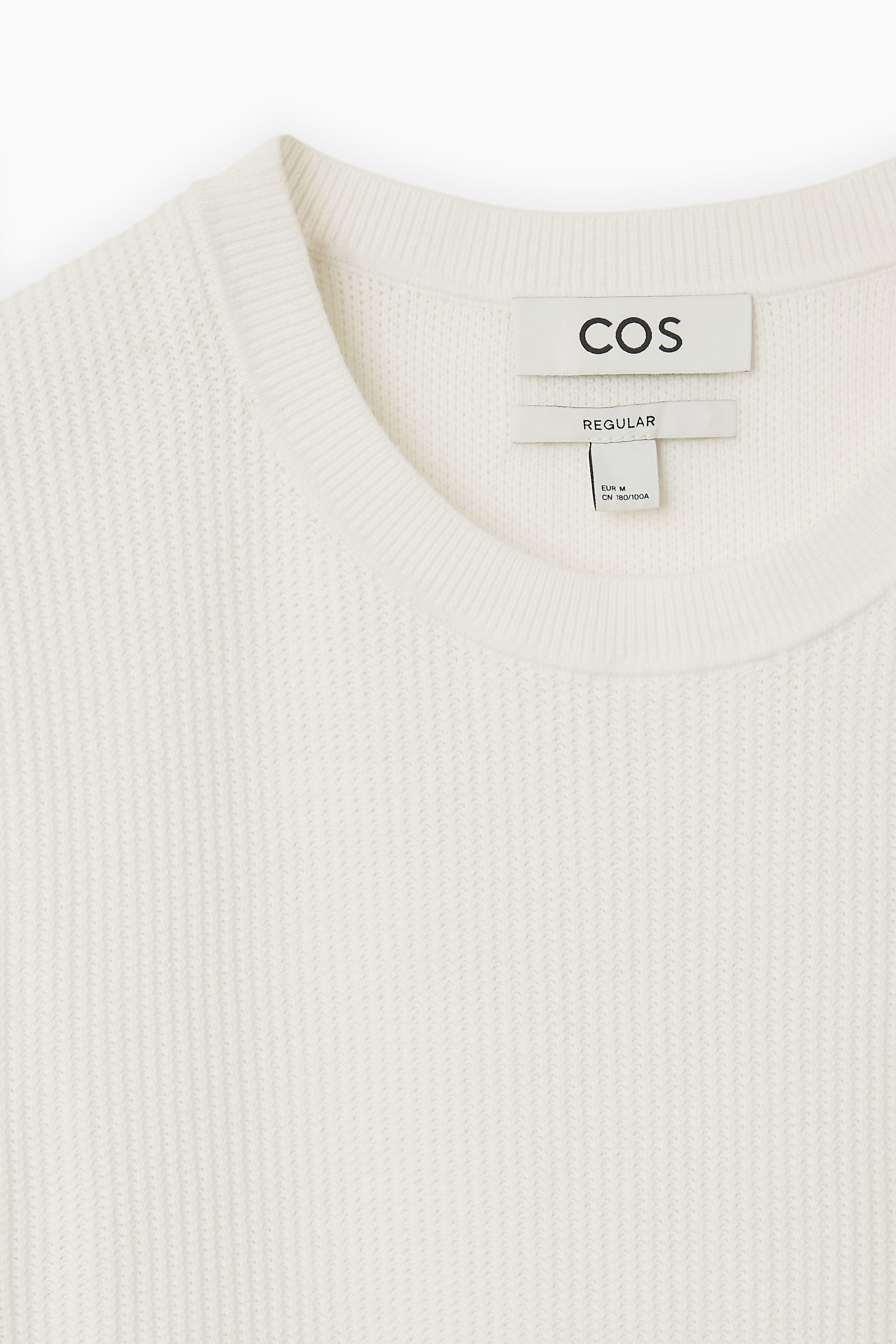 REGULAR TEXTURED-KNIT COTTON T-SHIRT - WHITE