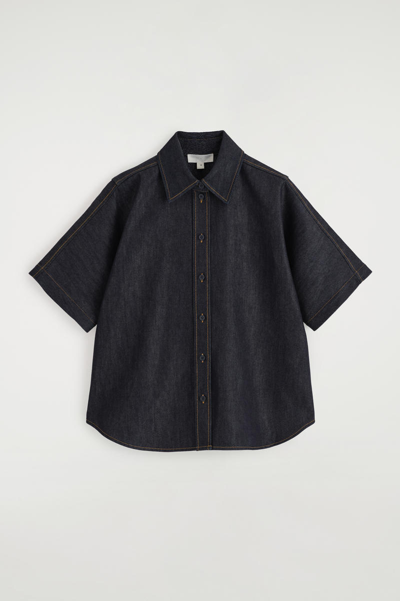 Boxy Short-Sleeved Denim Shirt