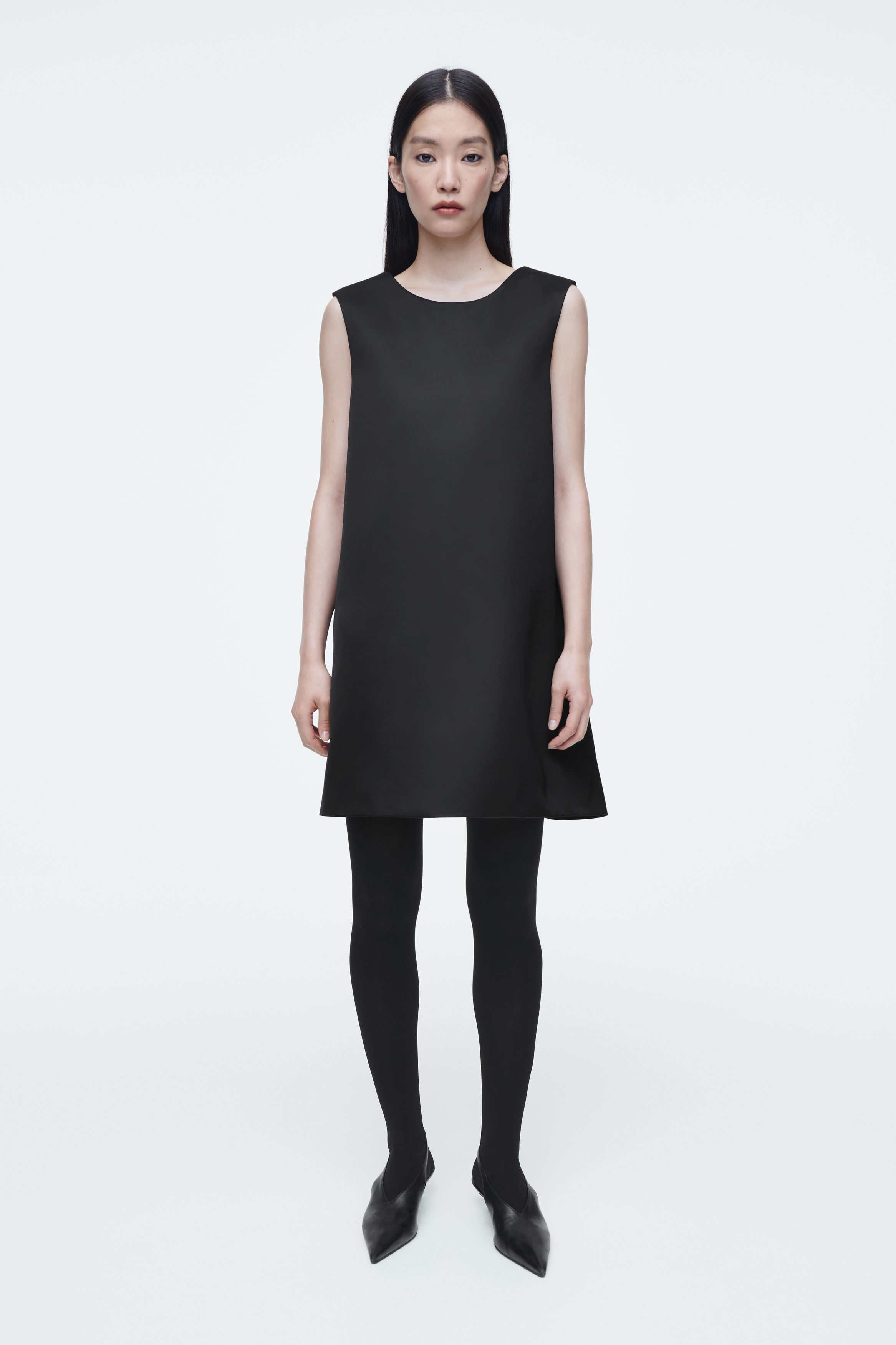 SATIN RACER-NECK MINI DRESS - BLACK | COS