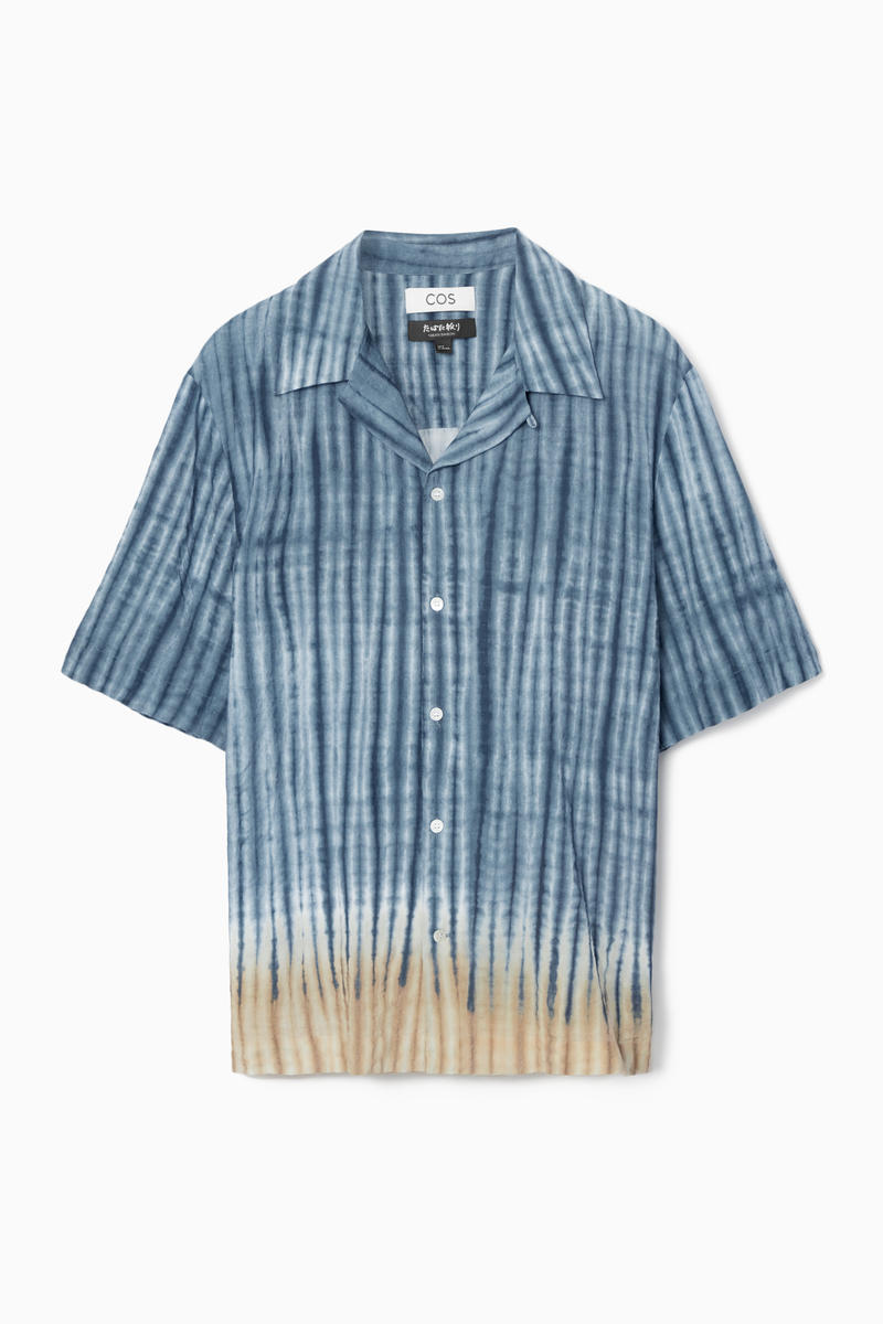 Camp-Collar Short-Sleeved Shirt in Blue