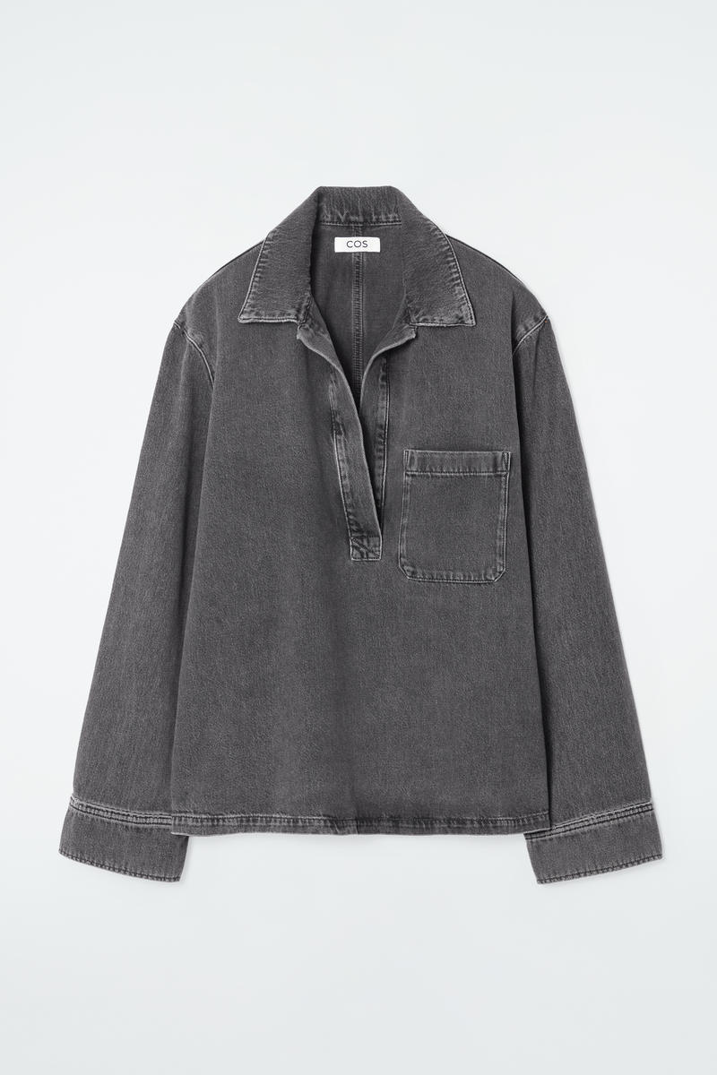 Open-Collar Denim Shirt