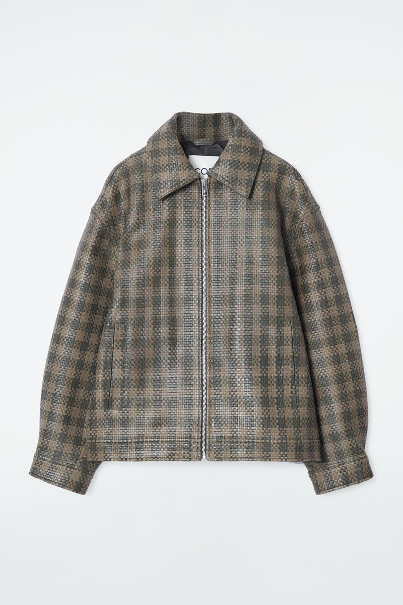 Checked Woven Leather Jacket