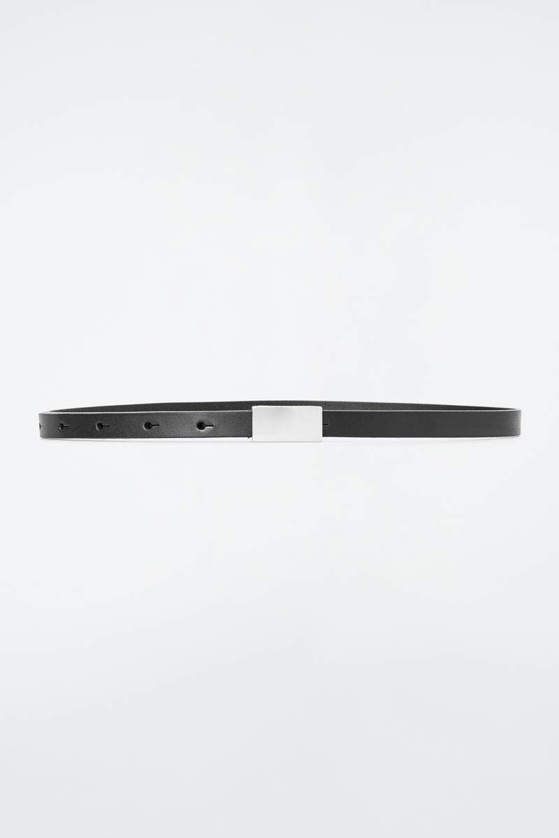 Bar-Detail Slim Leather Belt