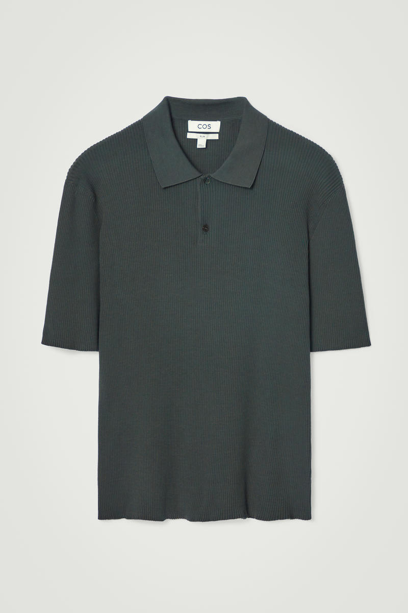 Slim Ribbed-Knit Polo Shirt in Green