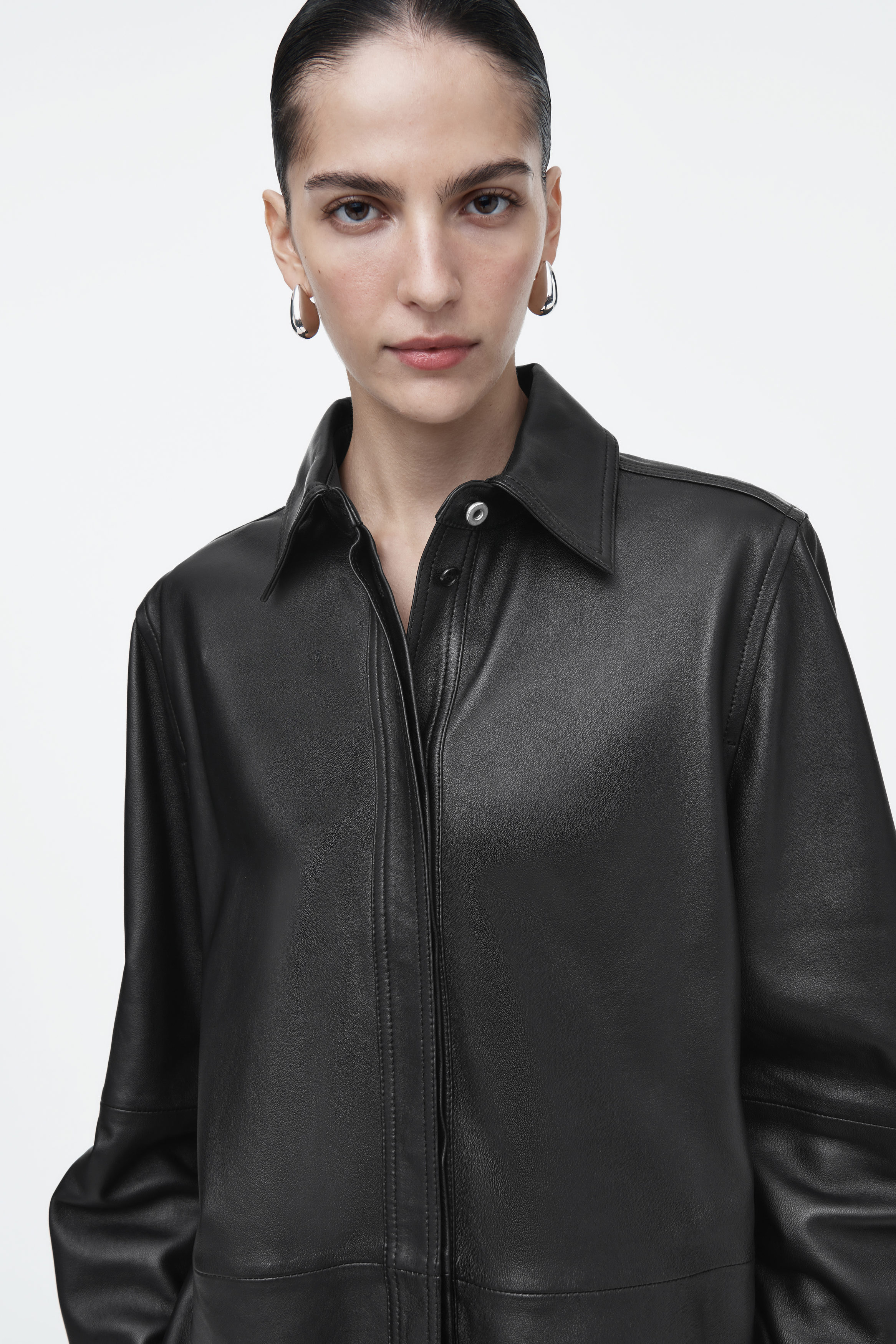 ジャケットその他 Pleated Leather Shirt Jacket BBP6015 PiUDA PU Leather Shirt Jacket | PiUDA