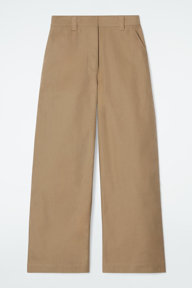 Wide-Leg Canvas Utility Trousers in Beige