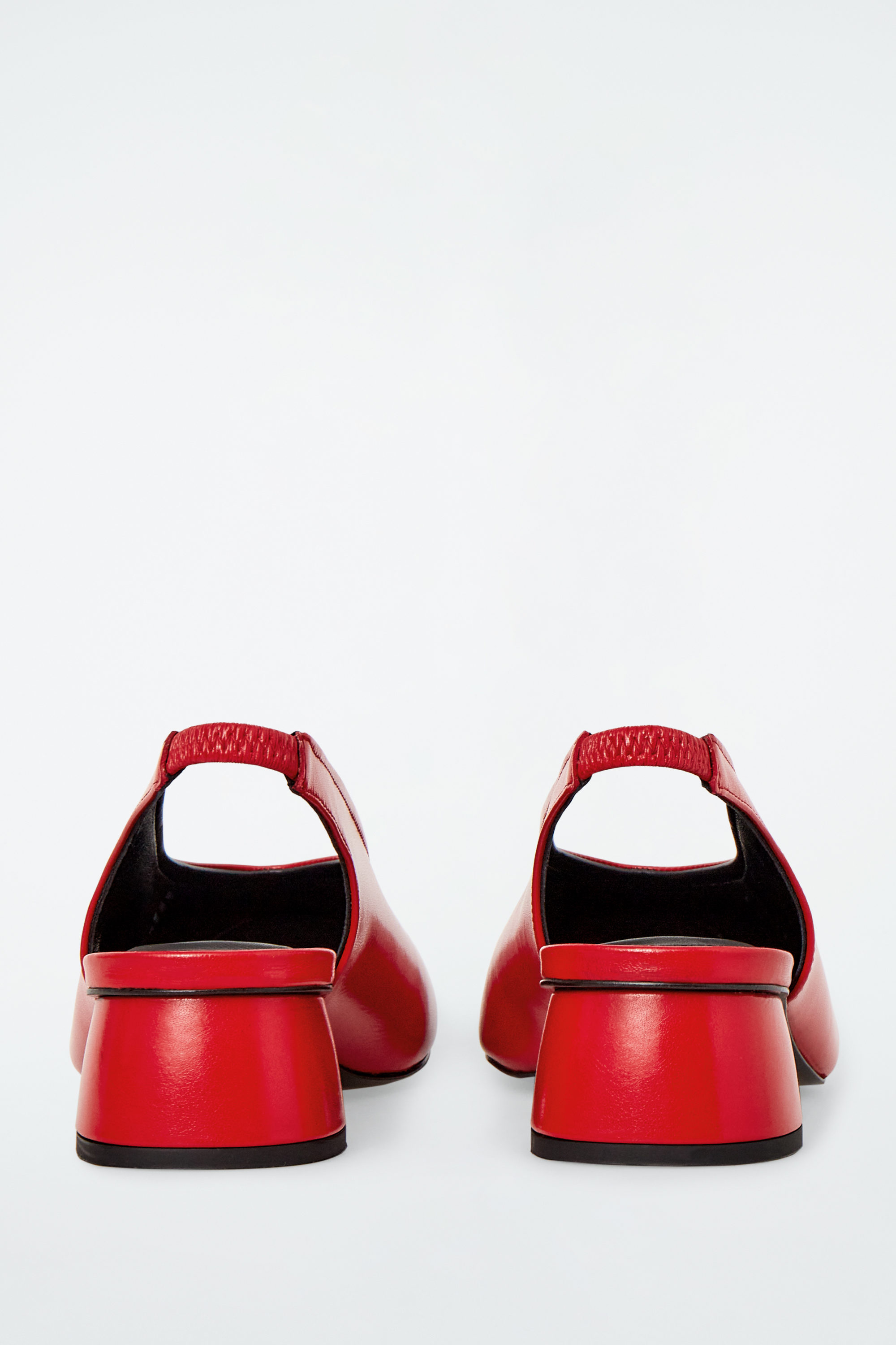SQUARE-TOE LEATHER HEELED BALLET PUMPS - RED