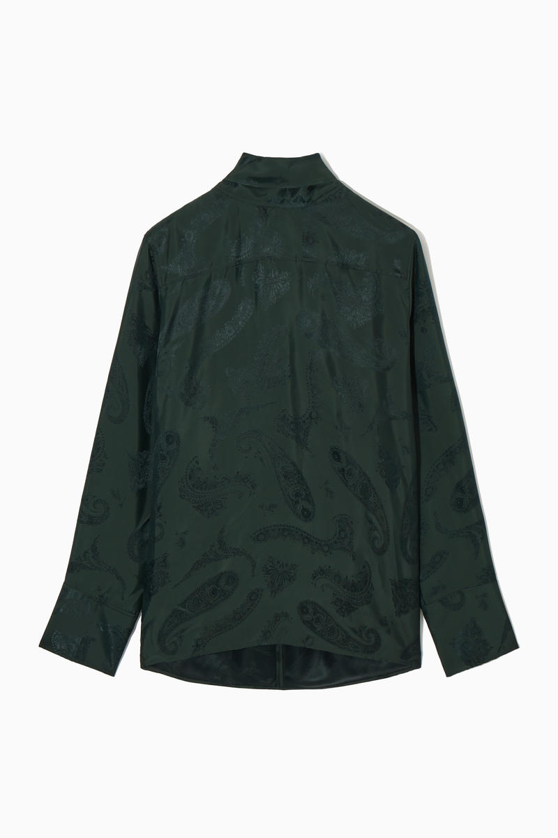 Floral-Jacquard Bow Blouse in Green