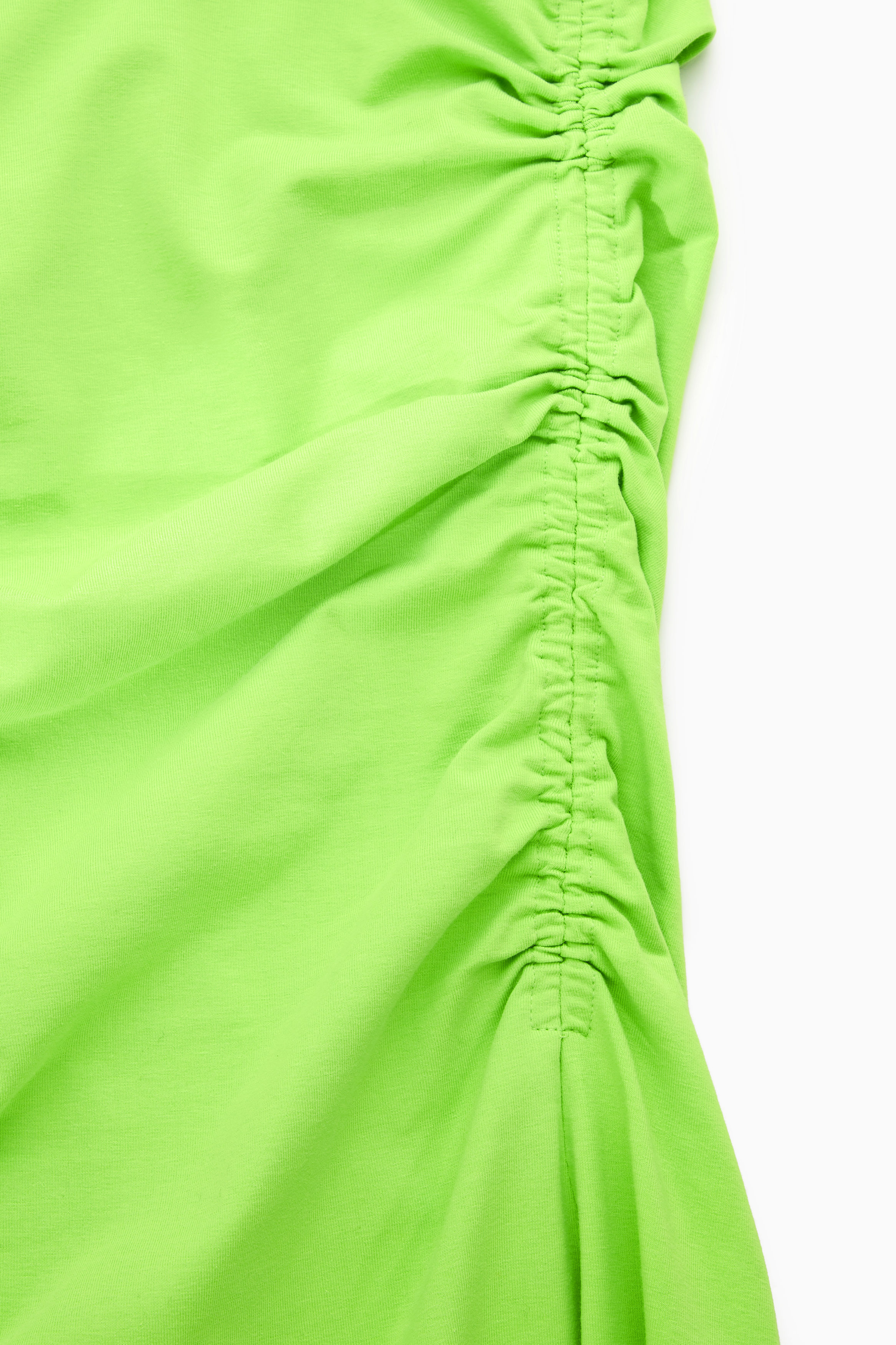 HIGH-NECK GATHERED MIDI DRESS - BRIGHT GREEN