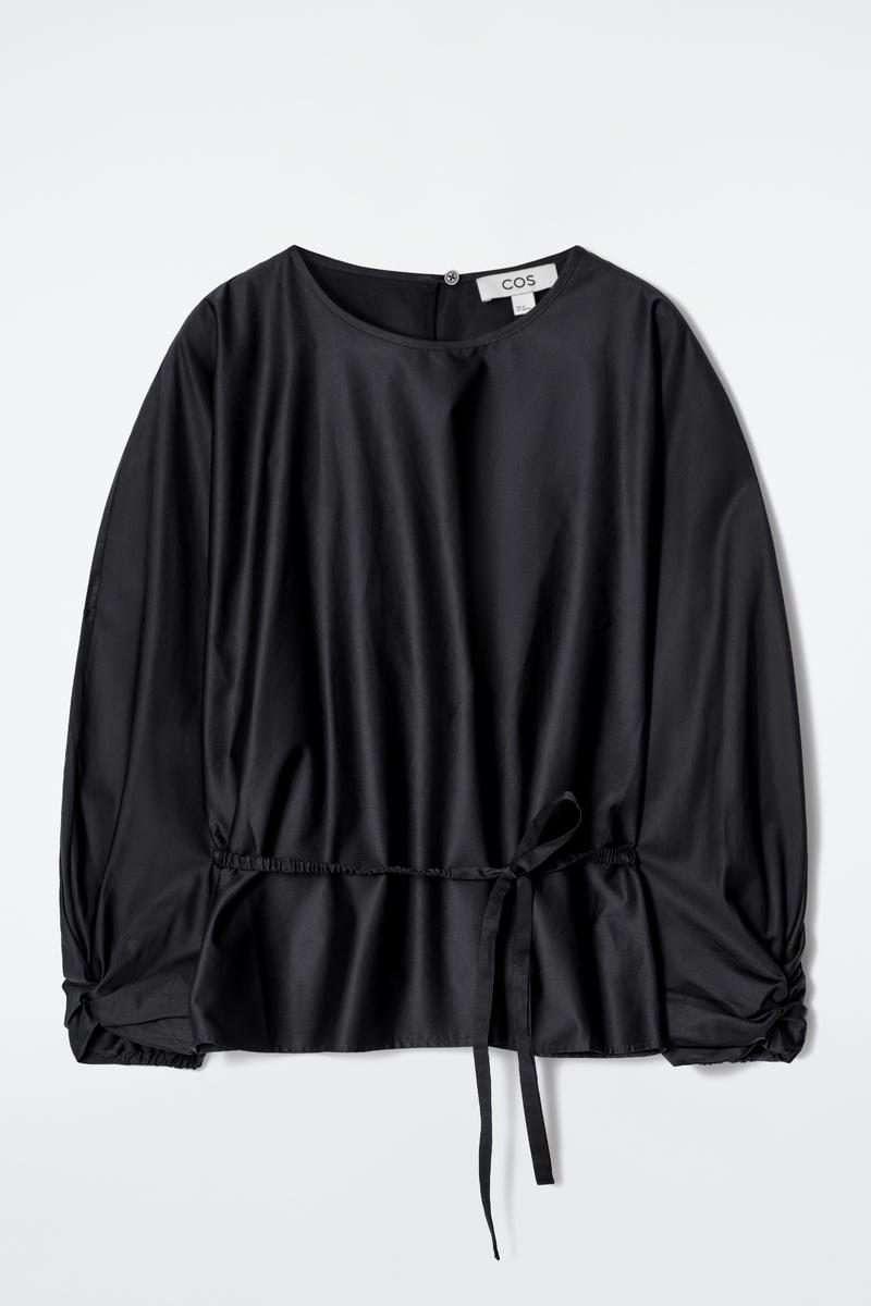 Drawstring Peplum Blouse in Navy