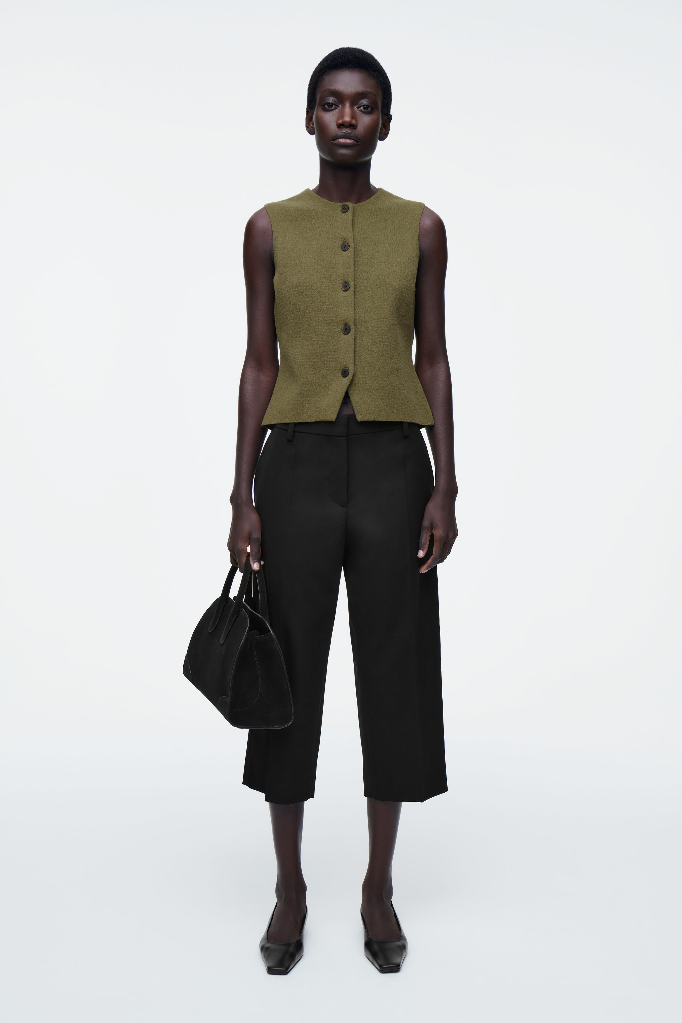 KNITTED COTTON WAISTCOAT - GREEN | COS