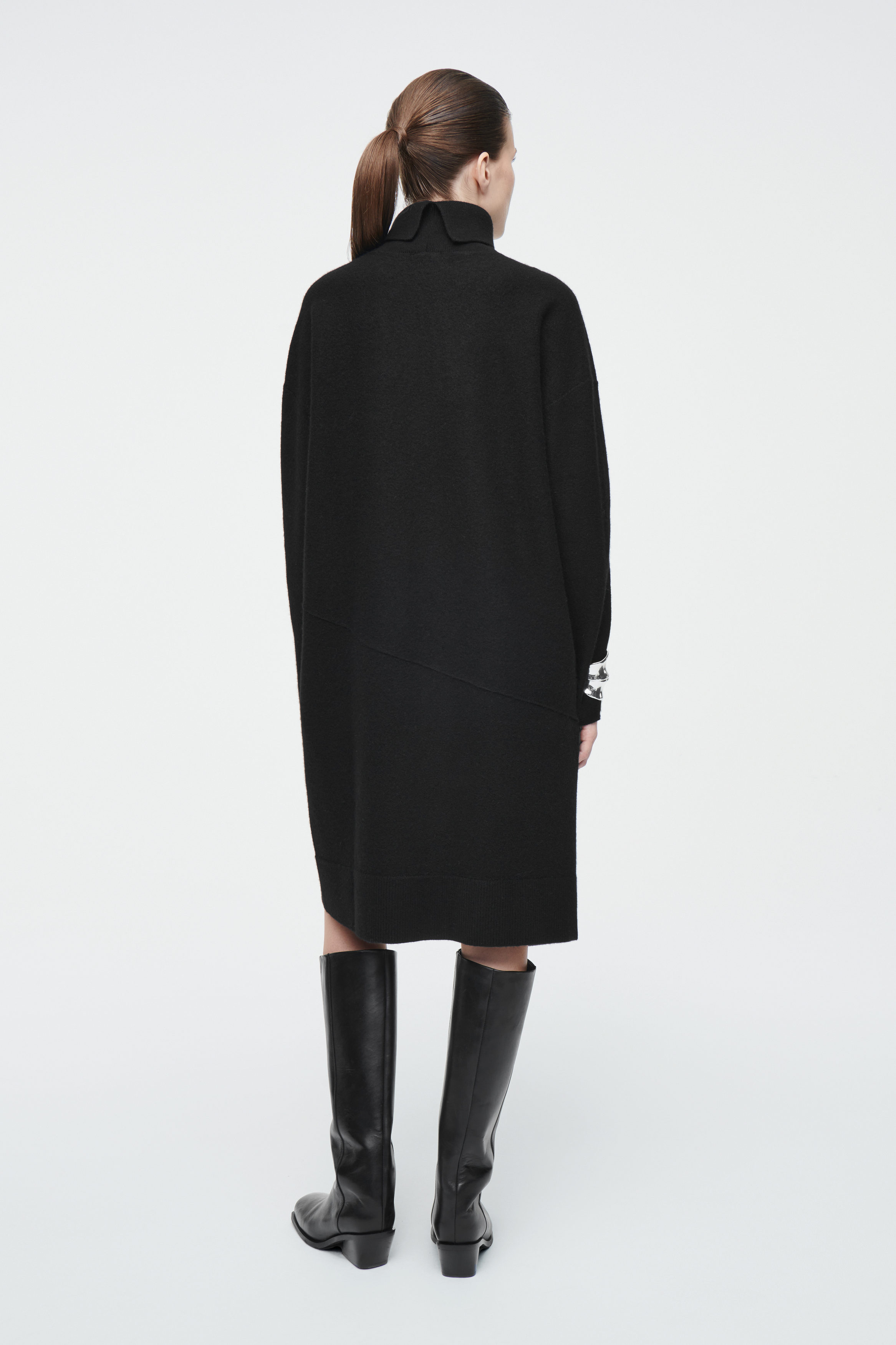 ASYMMETRIC MERINO WOOL DRESS - DARK GREY