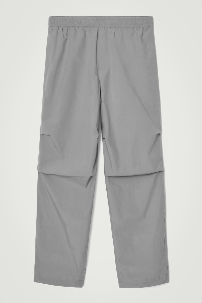 Wide-Leg Elasticated Cotton Trousers in Grey