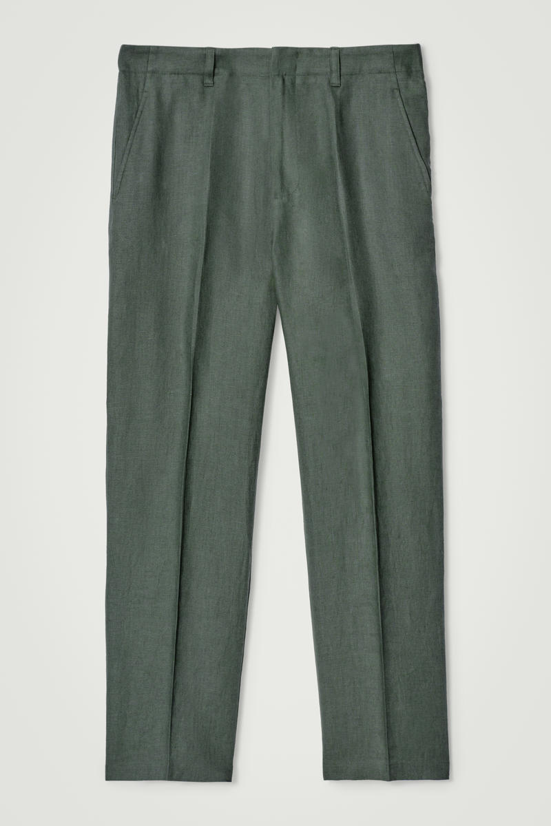 Relaxed Linen Tapered Trousers in Green