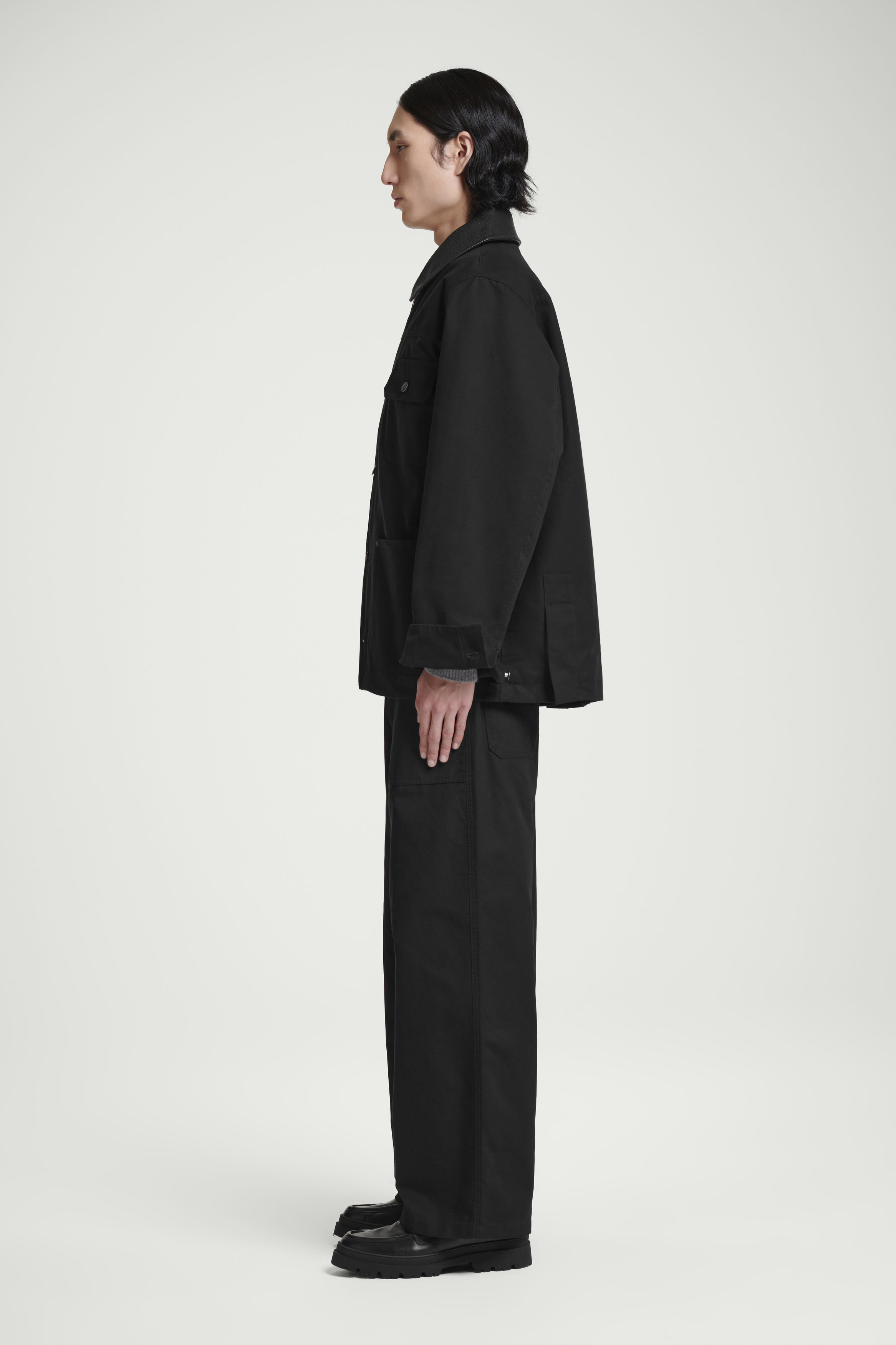 LEATHER-COLLAR FIELD JACKET - BLACK LEATHER-COLLAR FIELD JACKET - BLACK