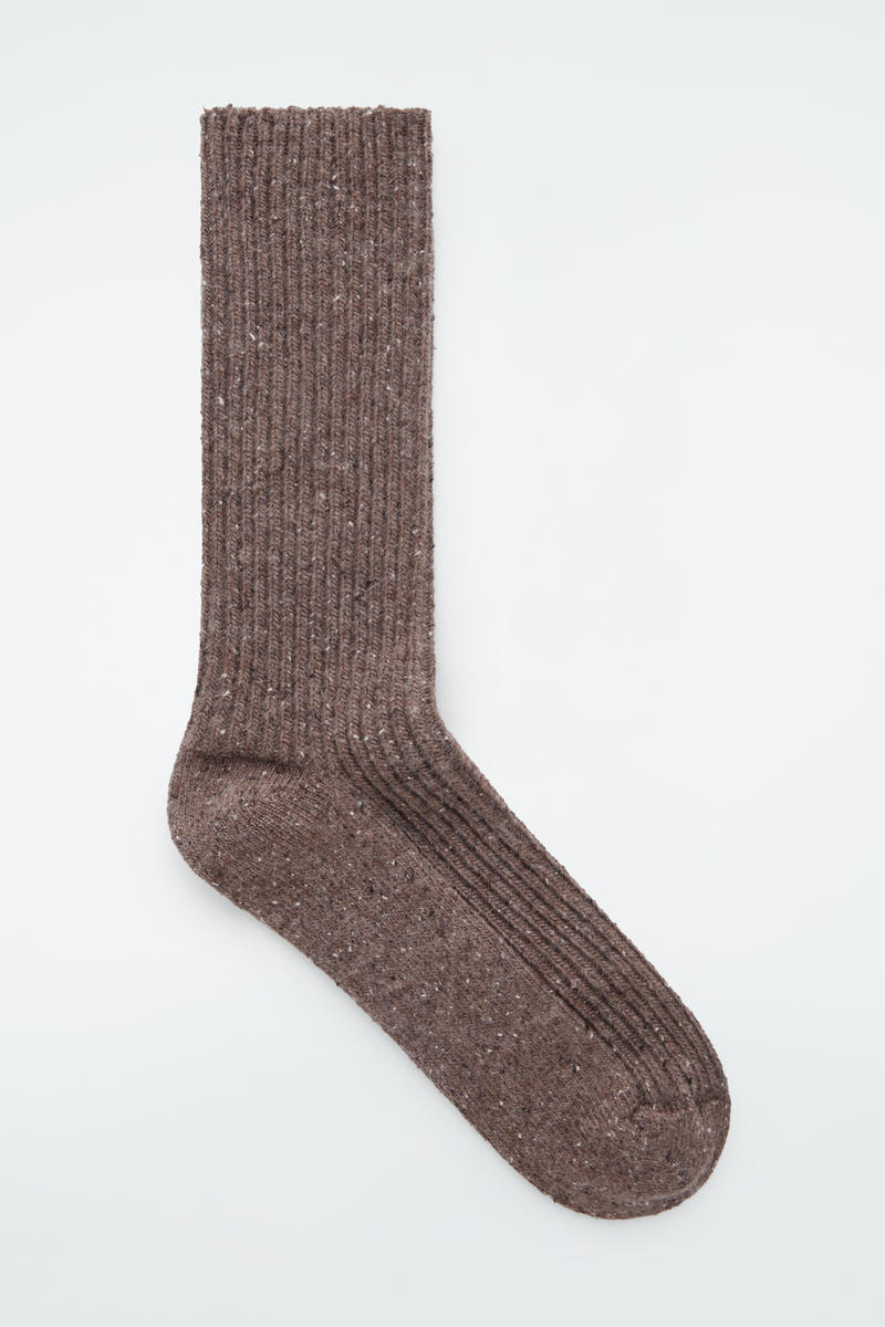 Speckled Ribbed-Knit Socks