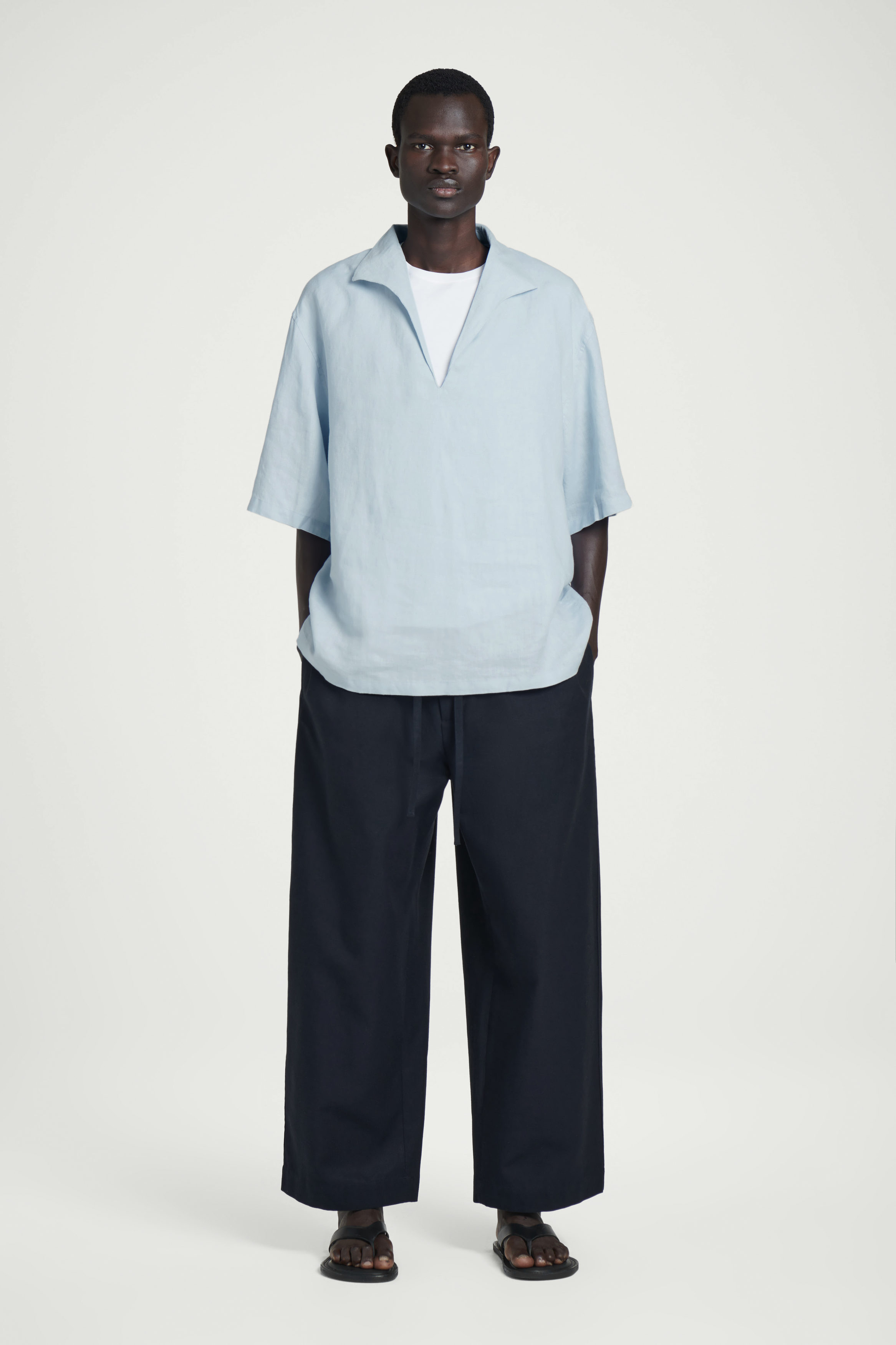 ★22-23FW★KNITTED★Open Collar Over Fit Linen Shirt Linen Blend Open Collar Short-Sleeve Shirt | UNIQLO US