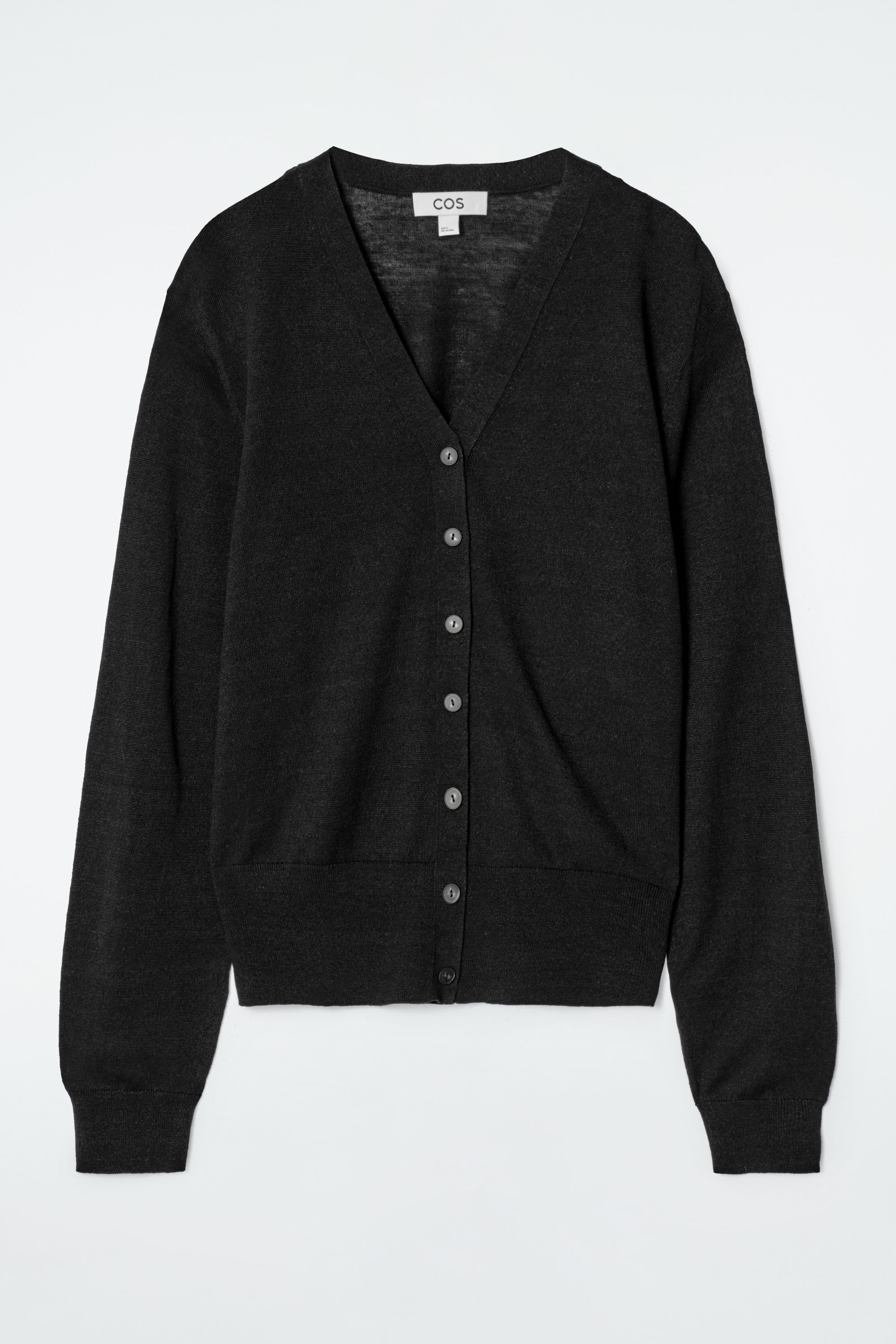 MERINO WOOL-LINEN BLEND V-NECK CARDIGAN - BLACK | COS