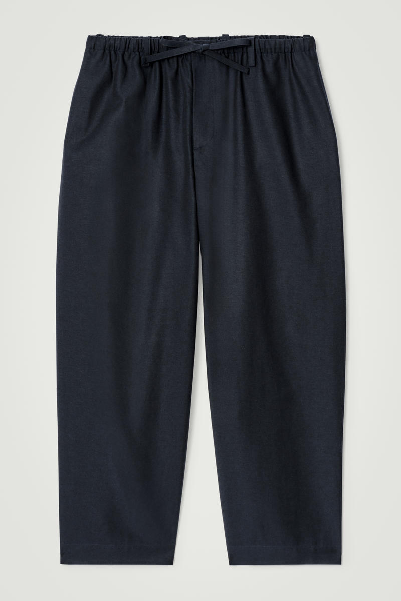 Barrel-Leg Drawstring Trousers in Blue