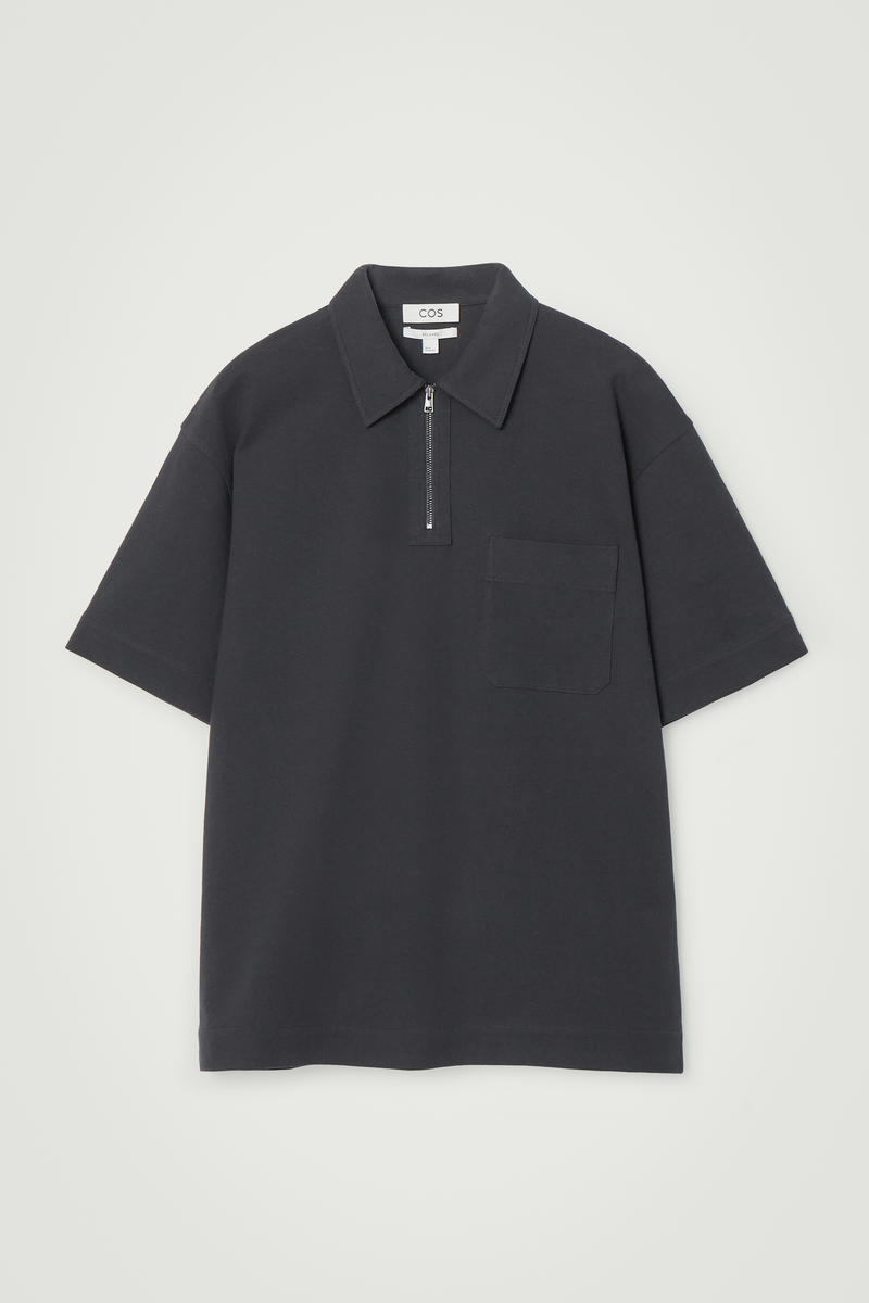 Cotton-Twill Half-Zip Polo Shirt in Blue