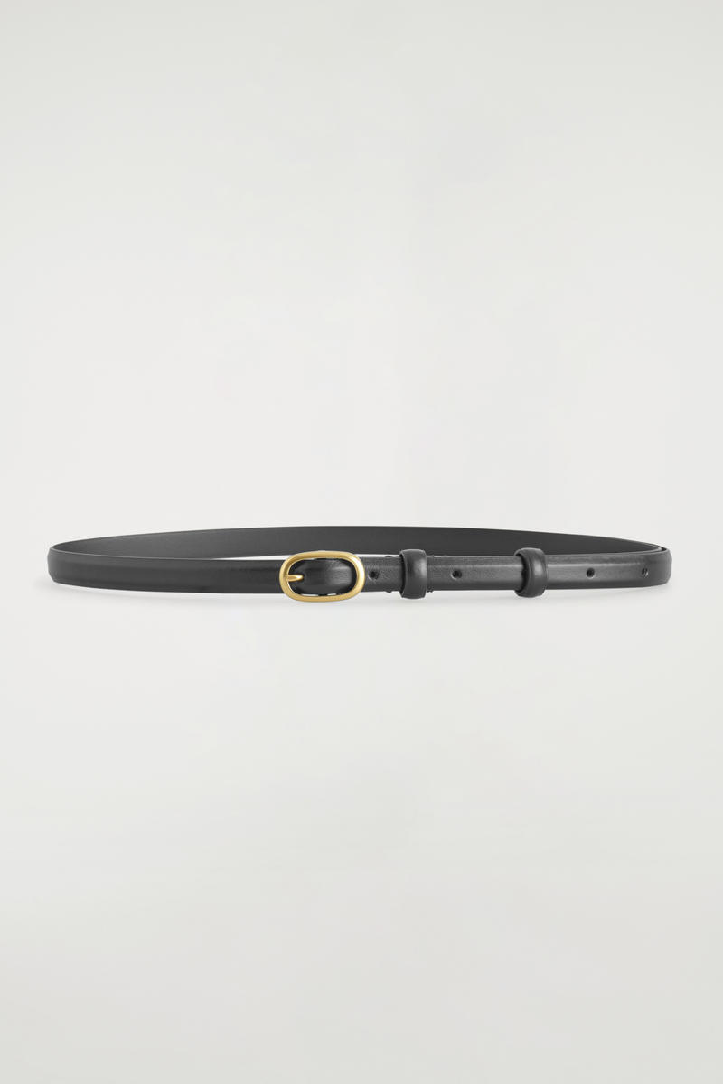 Oval-Buckle Slim Leather Belt