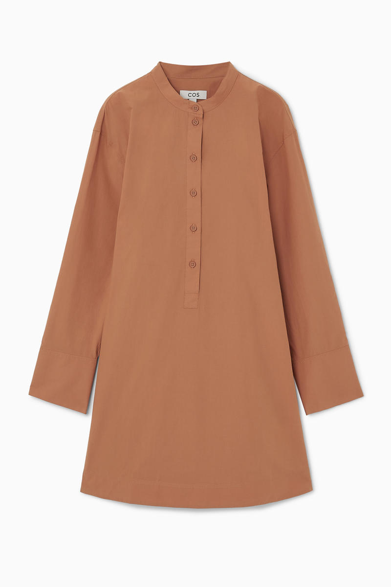 Collarless Mini Shirt Dress