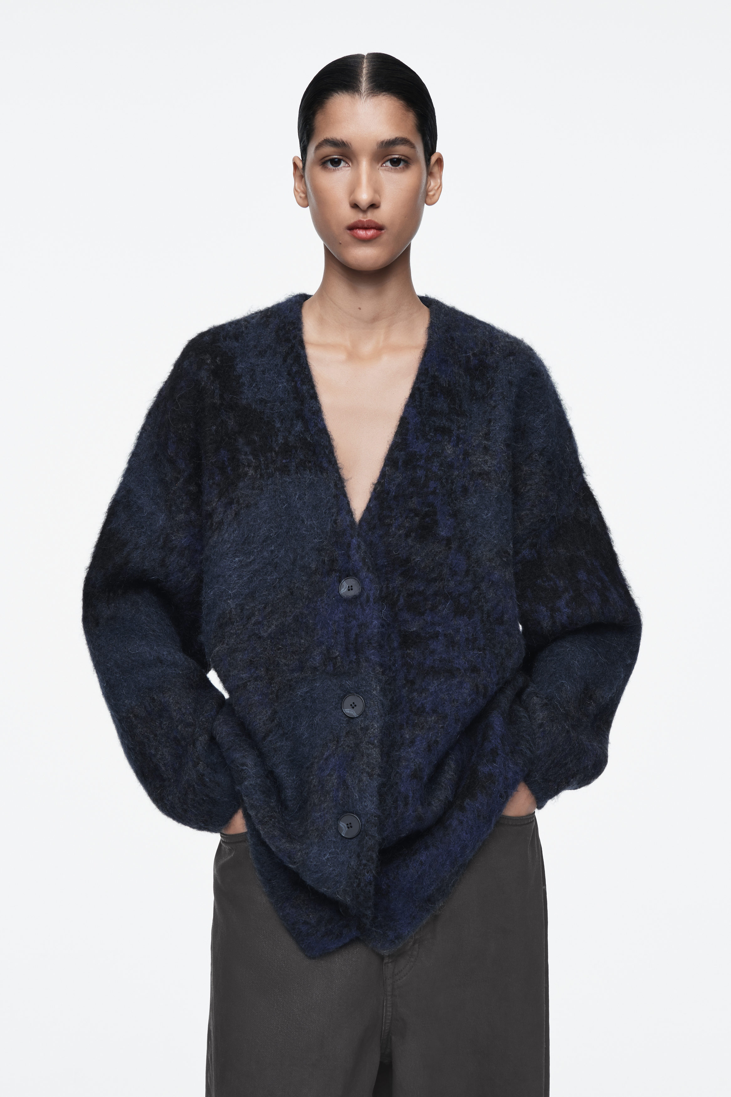 ALPACA-BLEND JACQUARD CARDIGAN - BLUE | COS