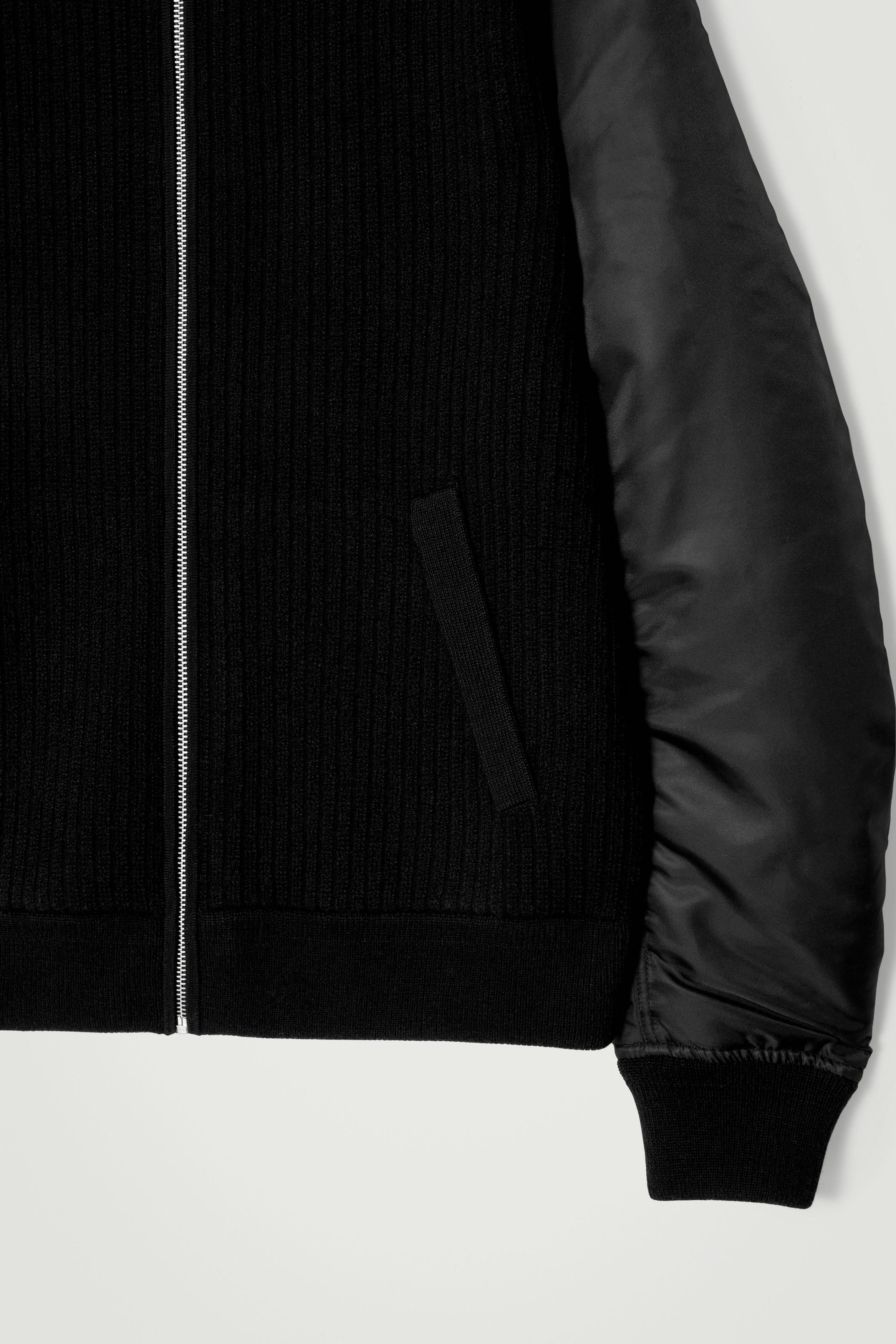 MERINO WOOL AND NYLON BOMBER JACKET - BLACK