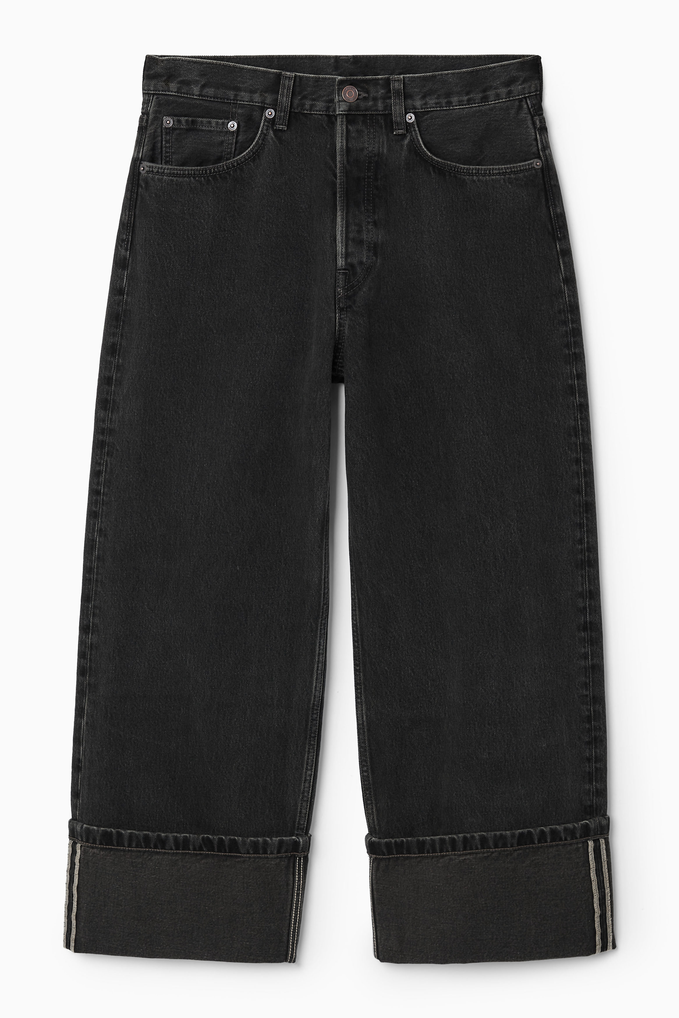 FACADE TURN-UP STRAIGHT-LEG JEANS - BLACK | COS