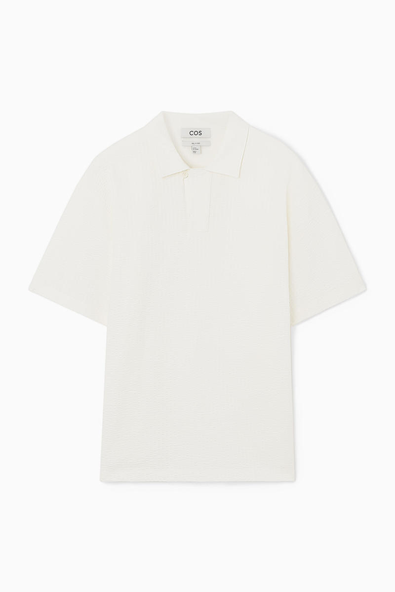 Relaxed Seersucker Cotton Polo Shirt