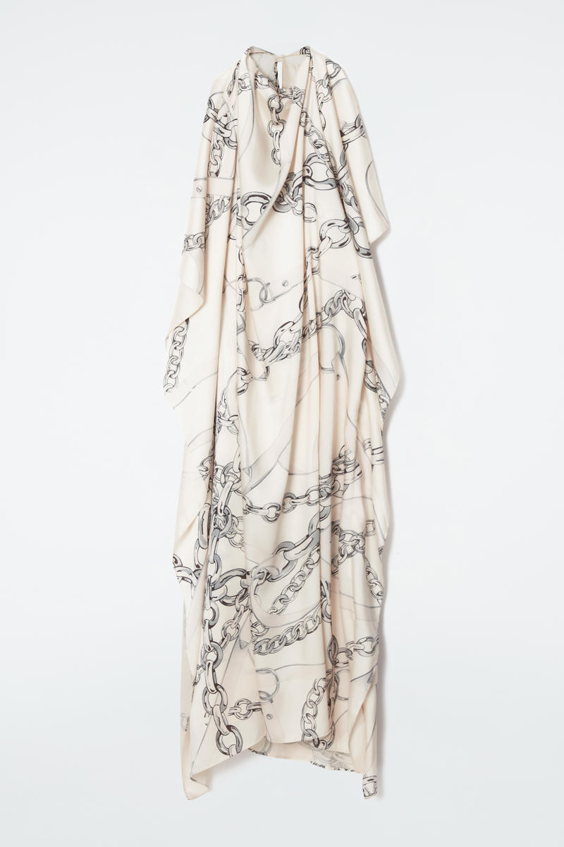 Asymmetric Chain-Print Midi Dress