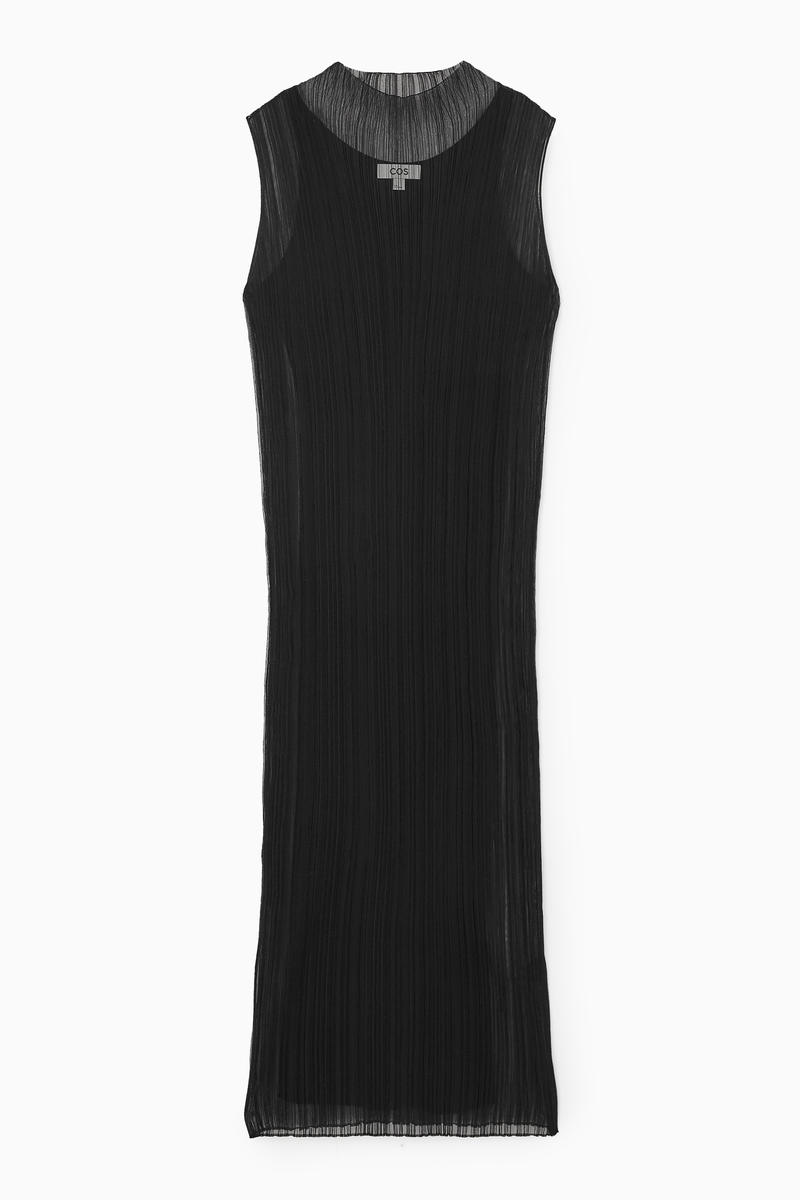 Sheer Plissé Midi Dress