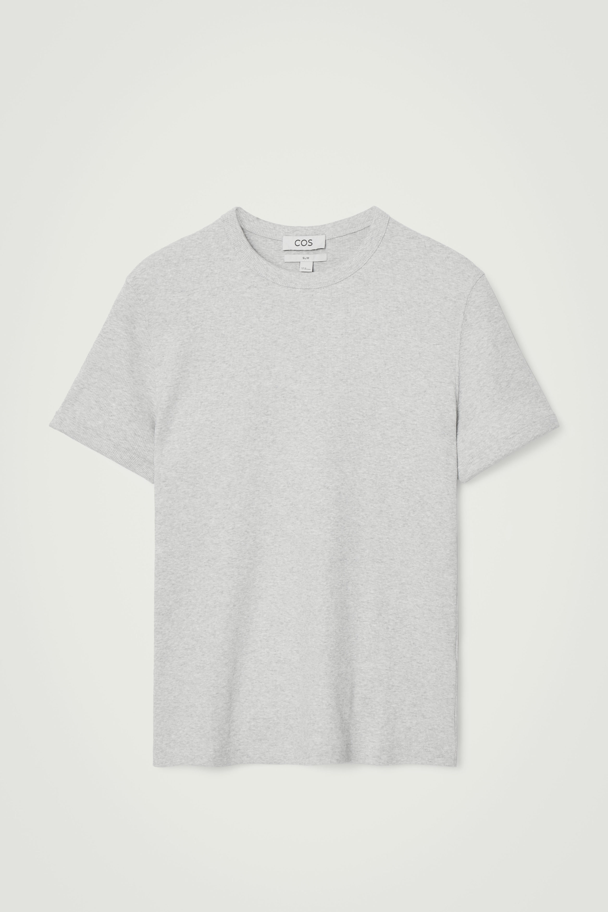 SLIM RIBBED COTTON T-SHIRT - LIGHT GREY
