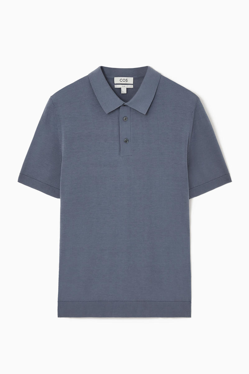 Slim Knitted Silk Polo Shirt in Blue