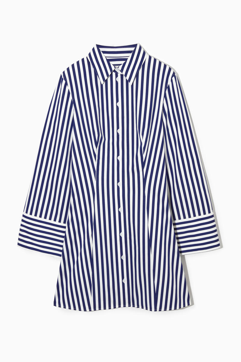 Striped Waisted Mini Shirt Dress