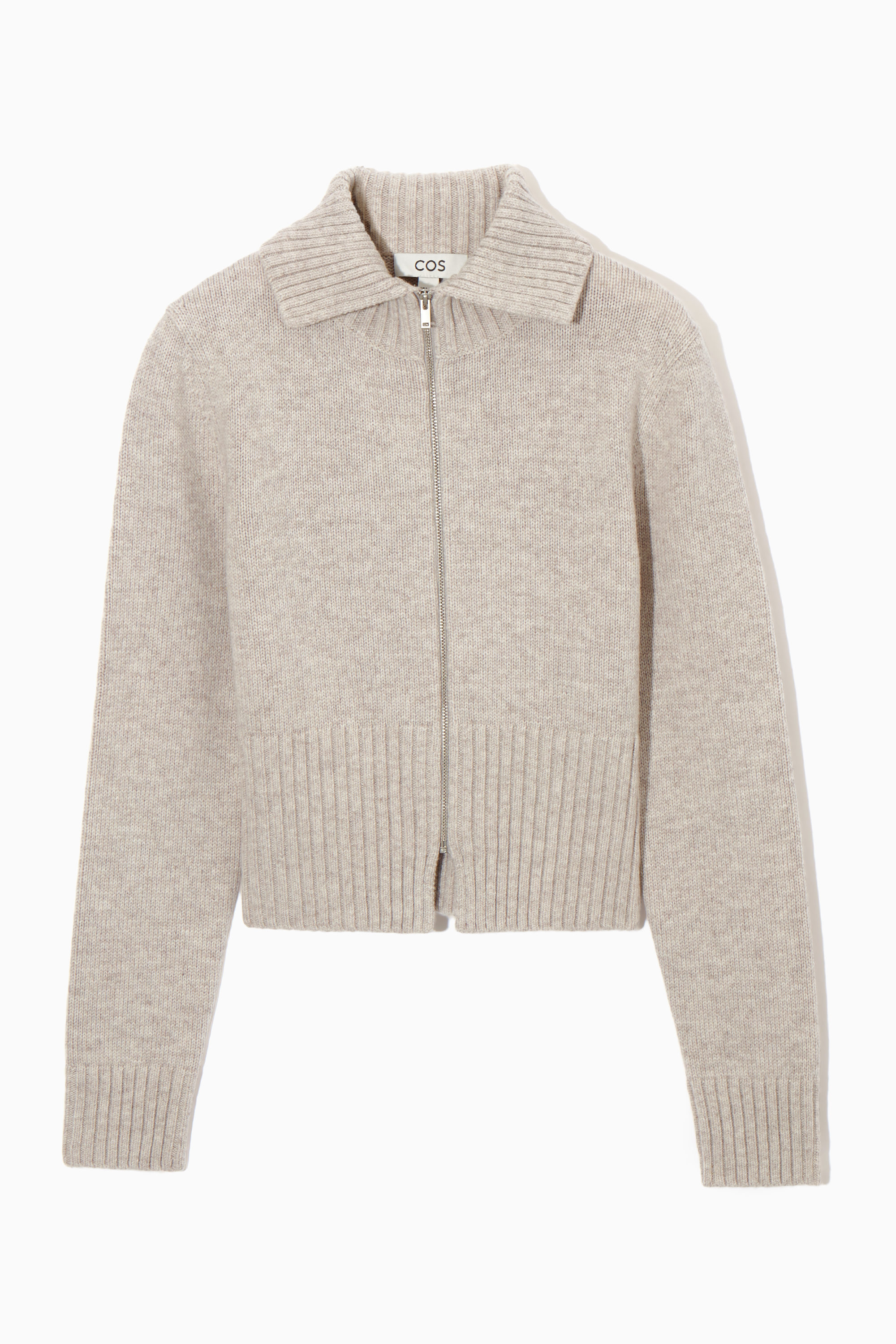 CROPPED WOOL ZIP-UP CARDIGAN - BEIGE | COS US