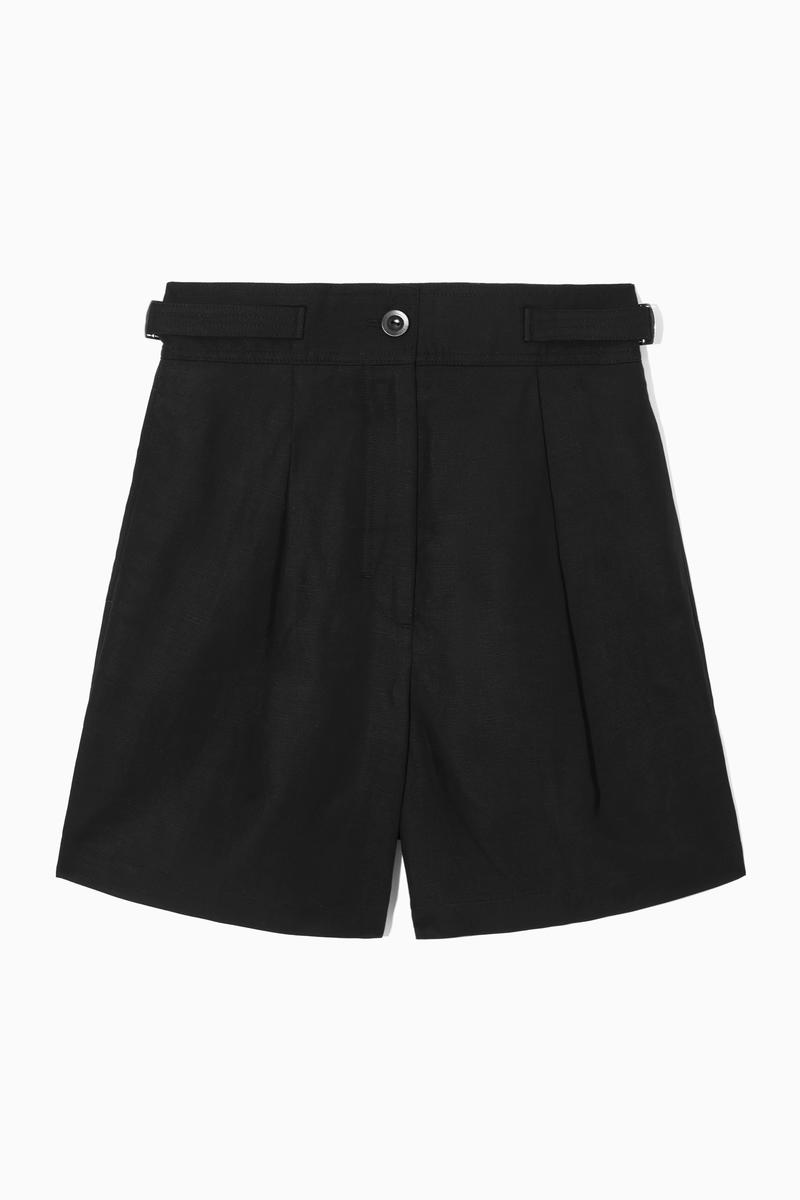 Pleated Linen-Blend Utility Shorts