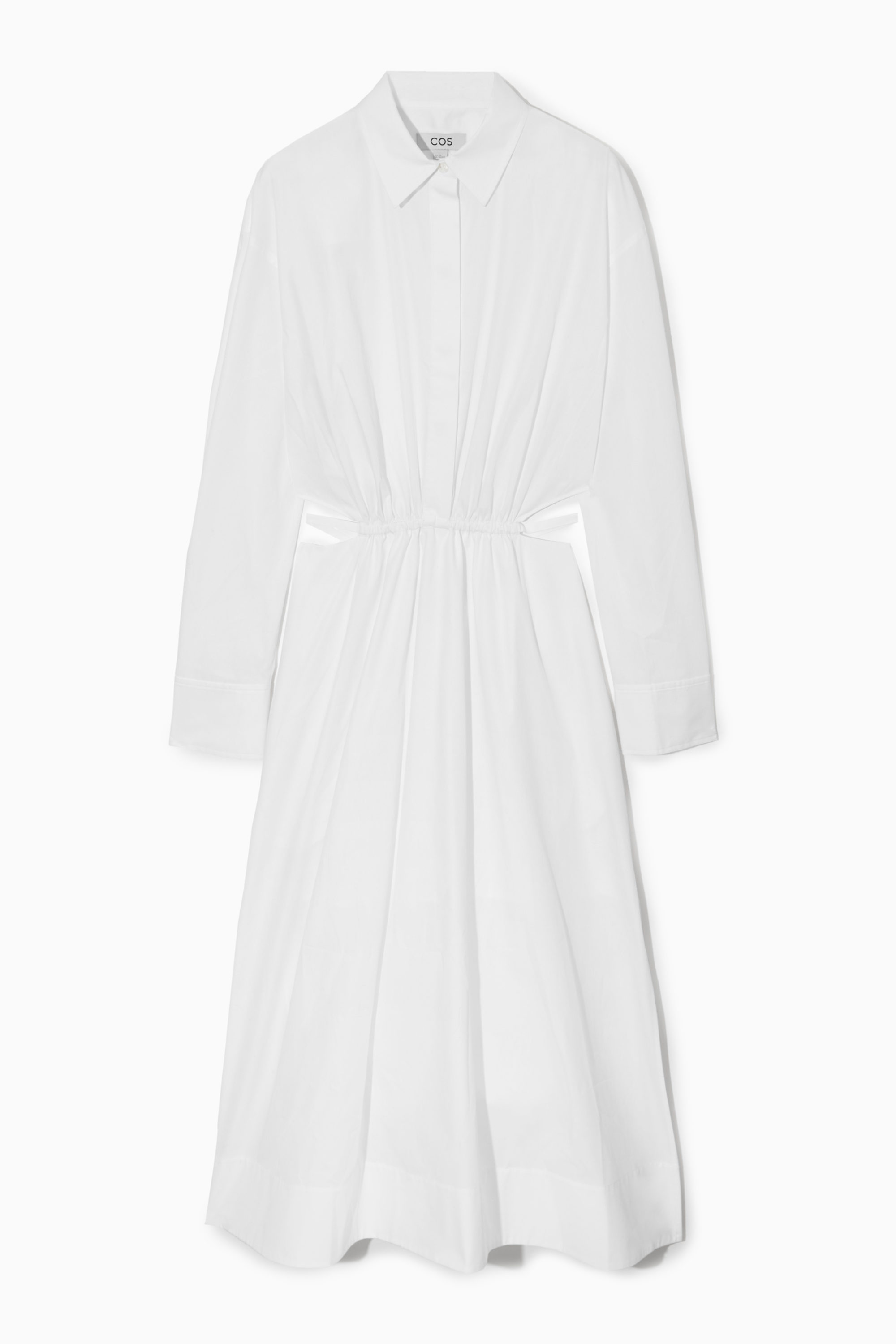 CUTOUT-WAIST MIDI SHIRT DRESS - WHITE