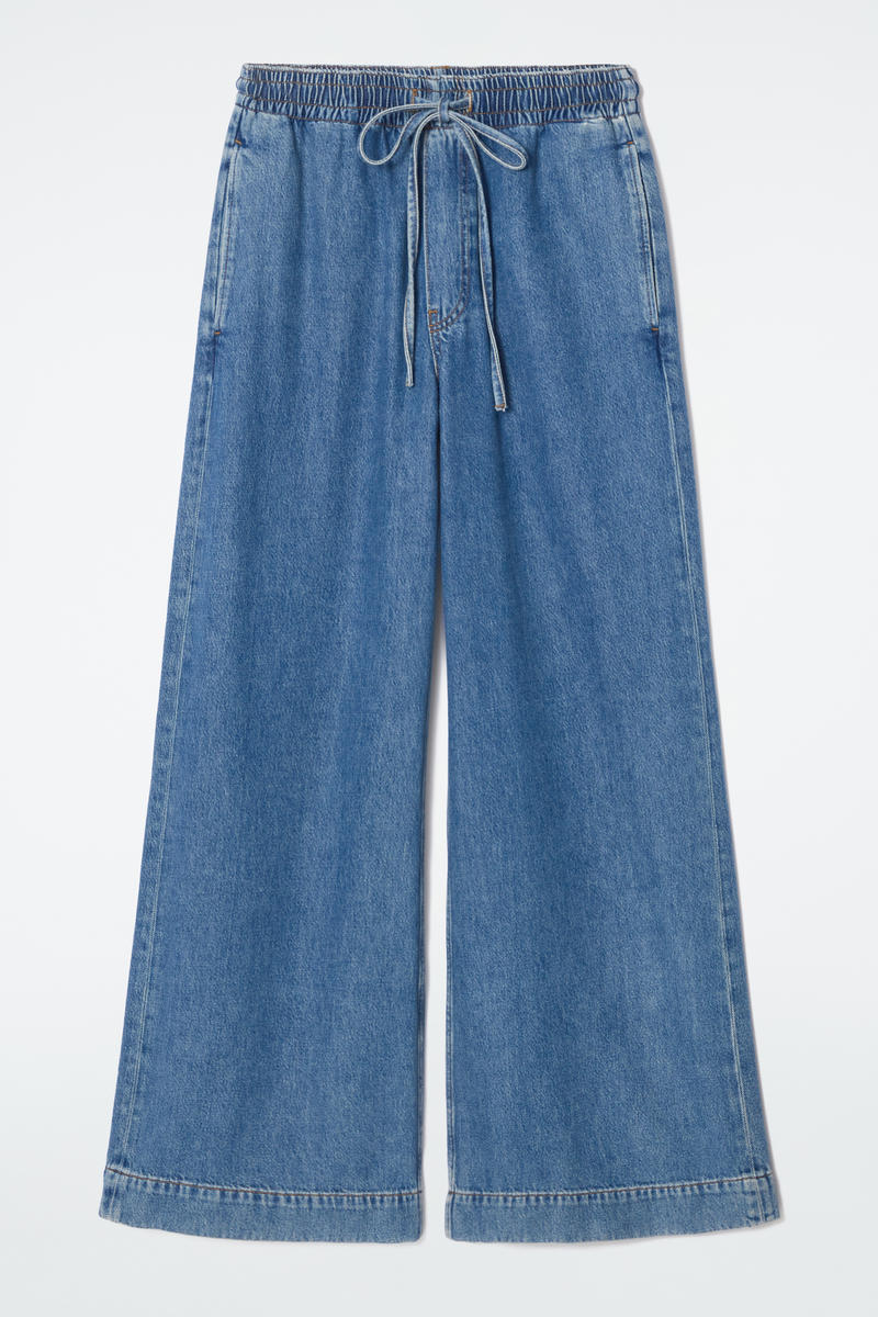 Wide-Leg Fluid Denim Trousers in Blue