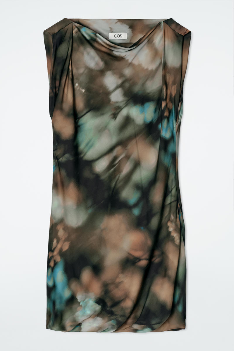 Printed Draped Silk Dress
