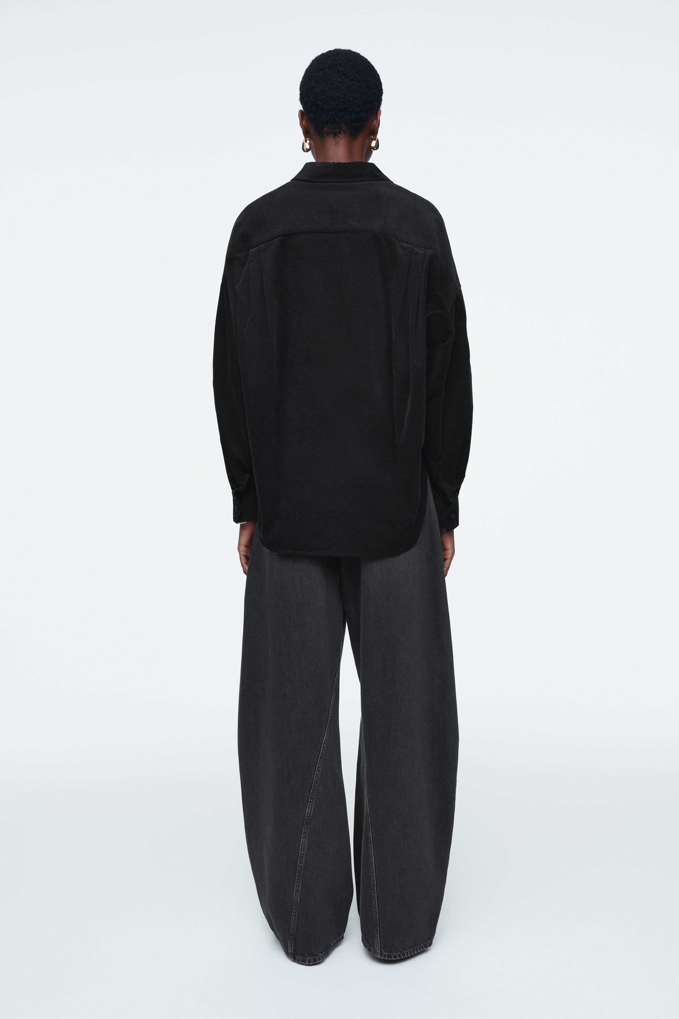 CROPPED CORDUROY PANTS - BLACK