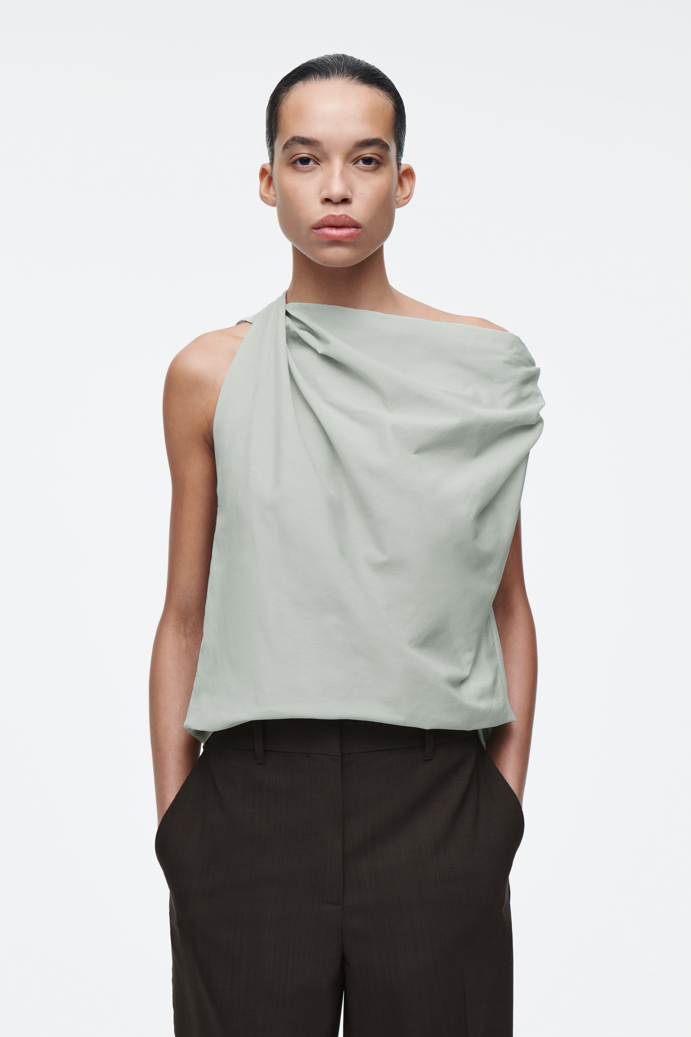 DRAPED COTTON-SILK TOP - MIST | COS