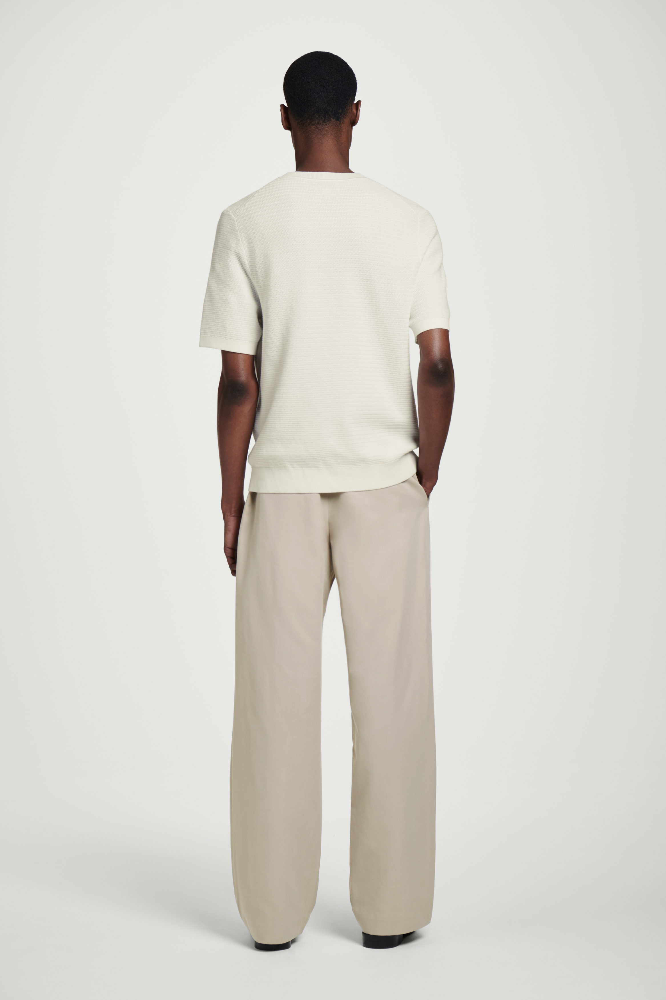 TEXTURED KNITTED COTTON T-SHIRT - OFF-WHITE | COS