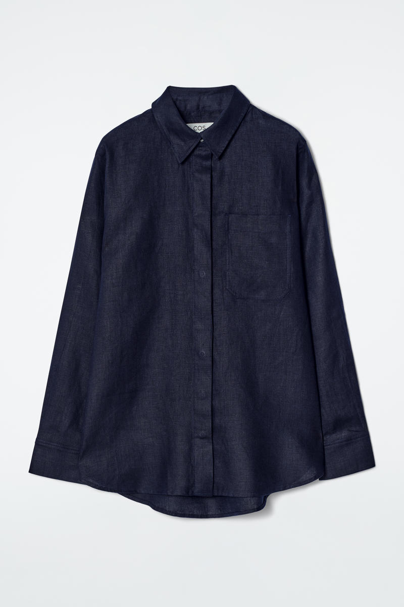 Oversized Linen Shirt in Navy
