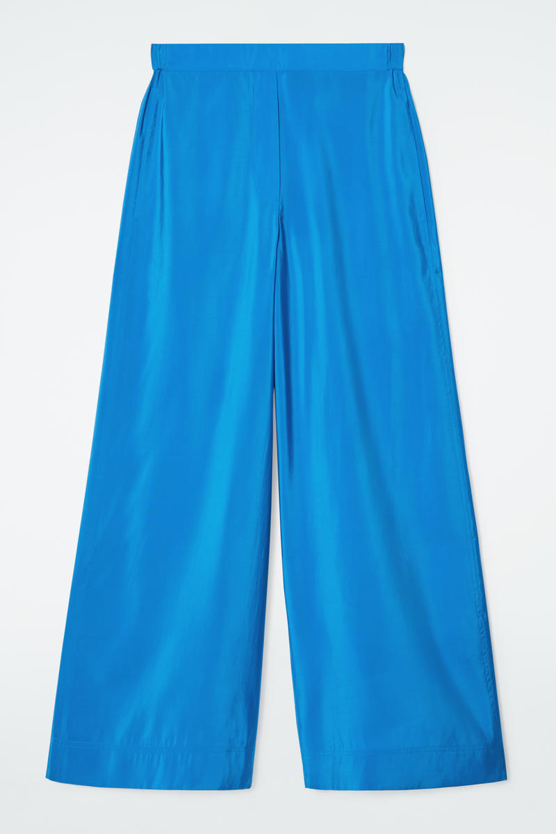 Elasticated Wide-Leg Trousers in Blue