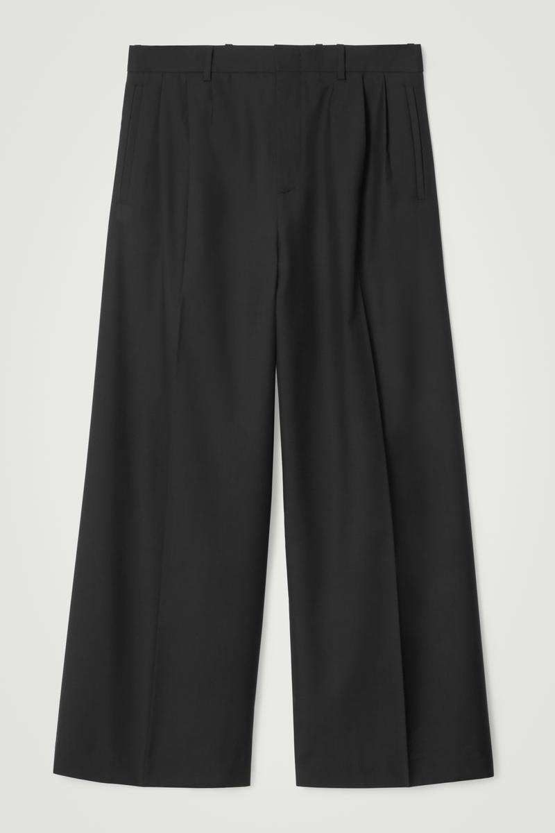 Wide-Leg Pleated Wool Trousers - Relaxed