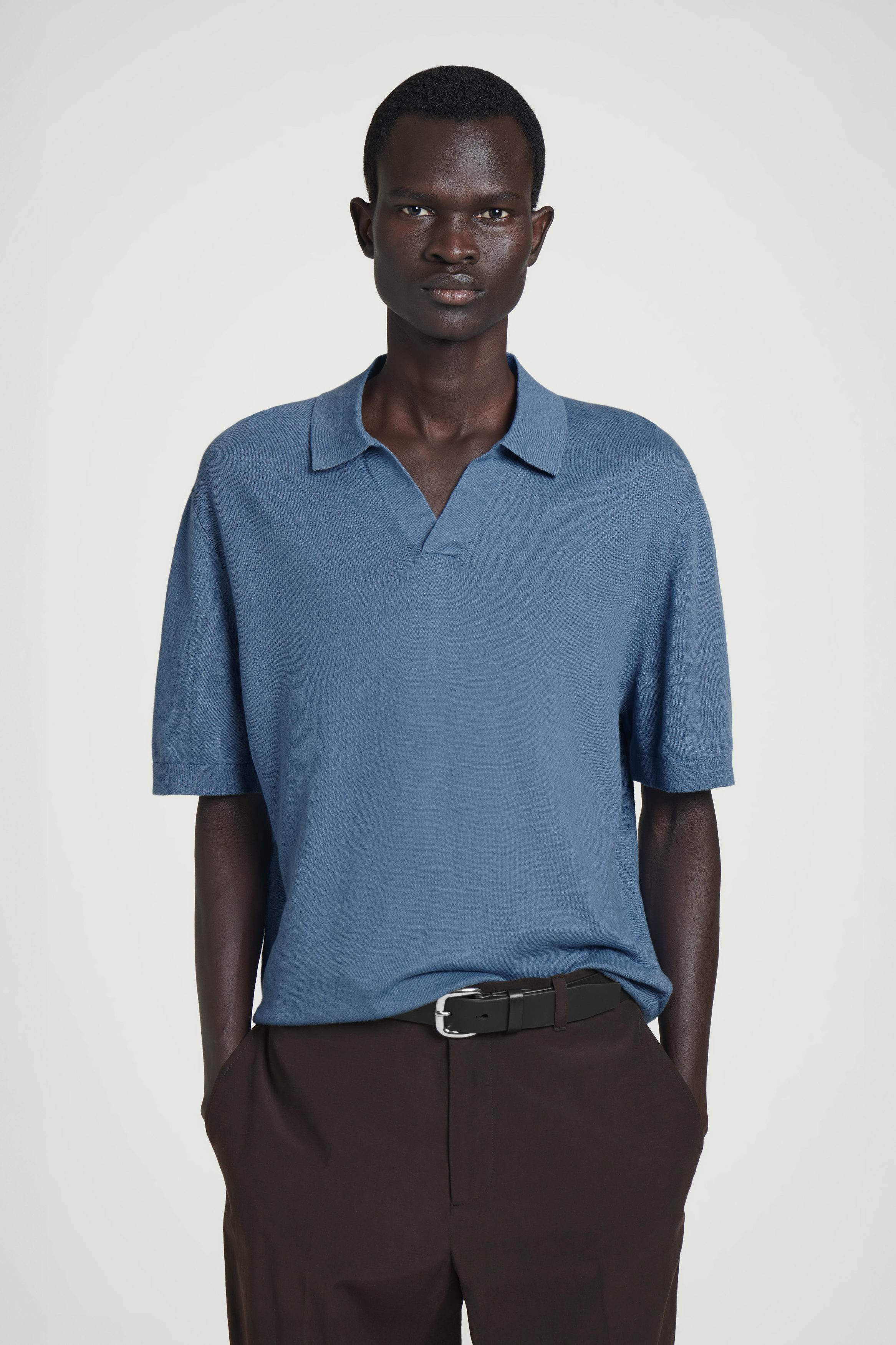 トップス OLDJOE&CO Linen Black Knit polo Linen Johnny Collar Polo - Black | rag & bone