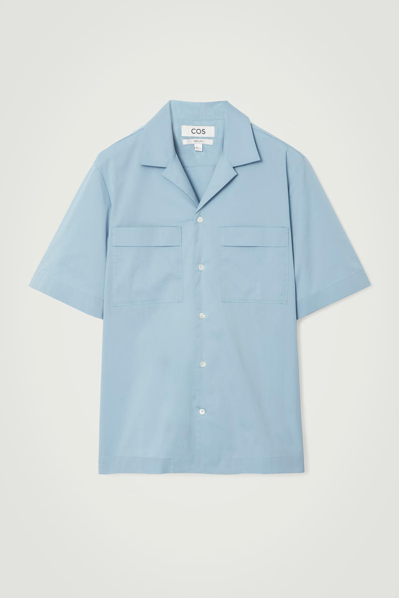 Utility Cotton Short-Sleeved Shirt in Light Blue